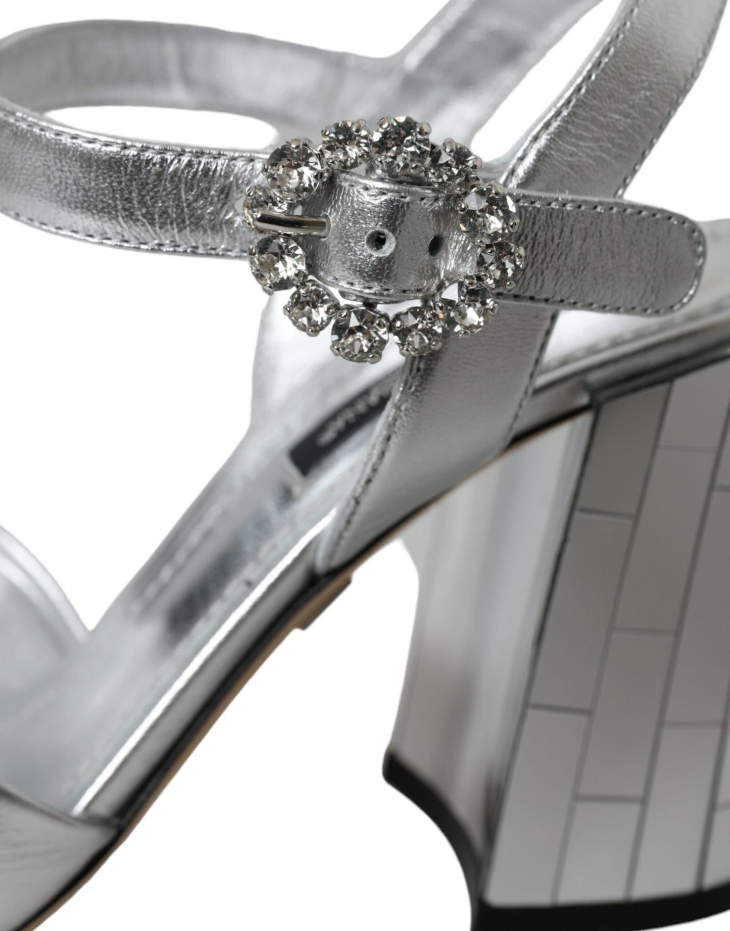 Dolce & Gabbana Silver Lambskin Leather Heels Sandals Shoes Curated Luxury Accessories by Orvyn
