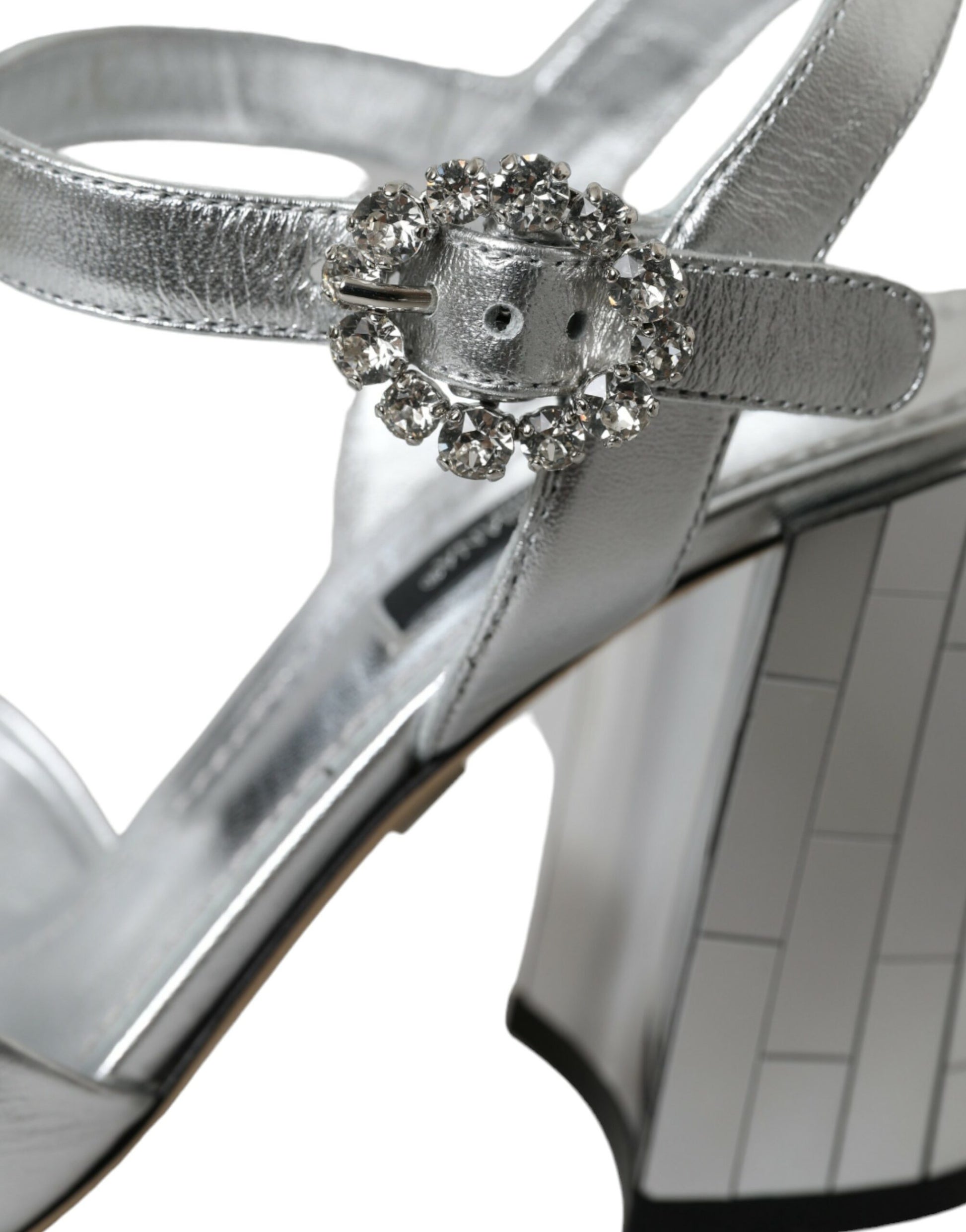 Dolce & Gabbana Silver Lambskin Leather Heels Sandals Shoes Curated Luxury Accessories by Orvyn