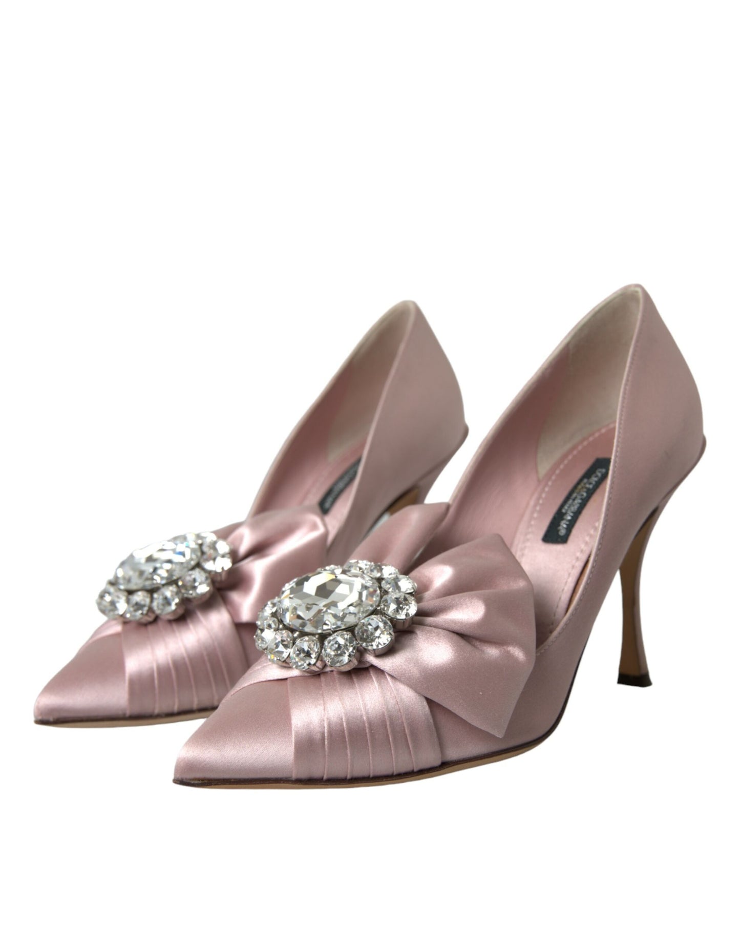 Dolce & Gabbana Pink Satin Crystal High Heels Pumps Shoes Curated Luxury Accessories by Orvyn