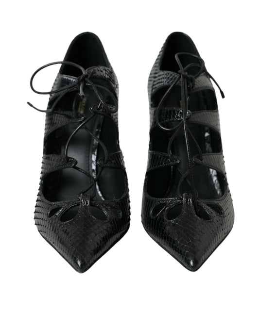 Dolce & Gabbana Black Python Leather Mary Jane Pumps Shoes Curated Luxury Accessories by Orvyn