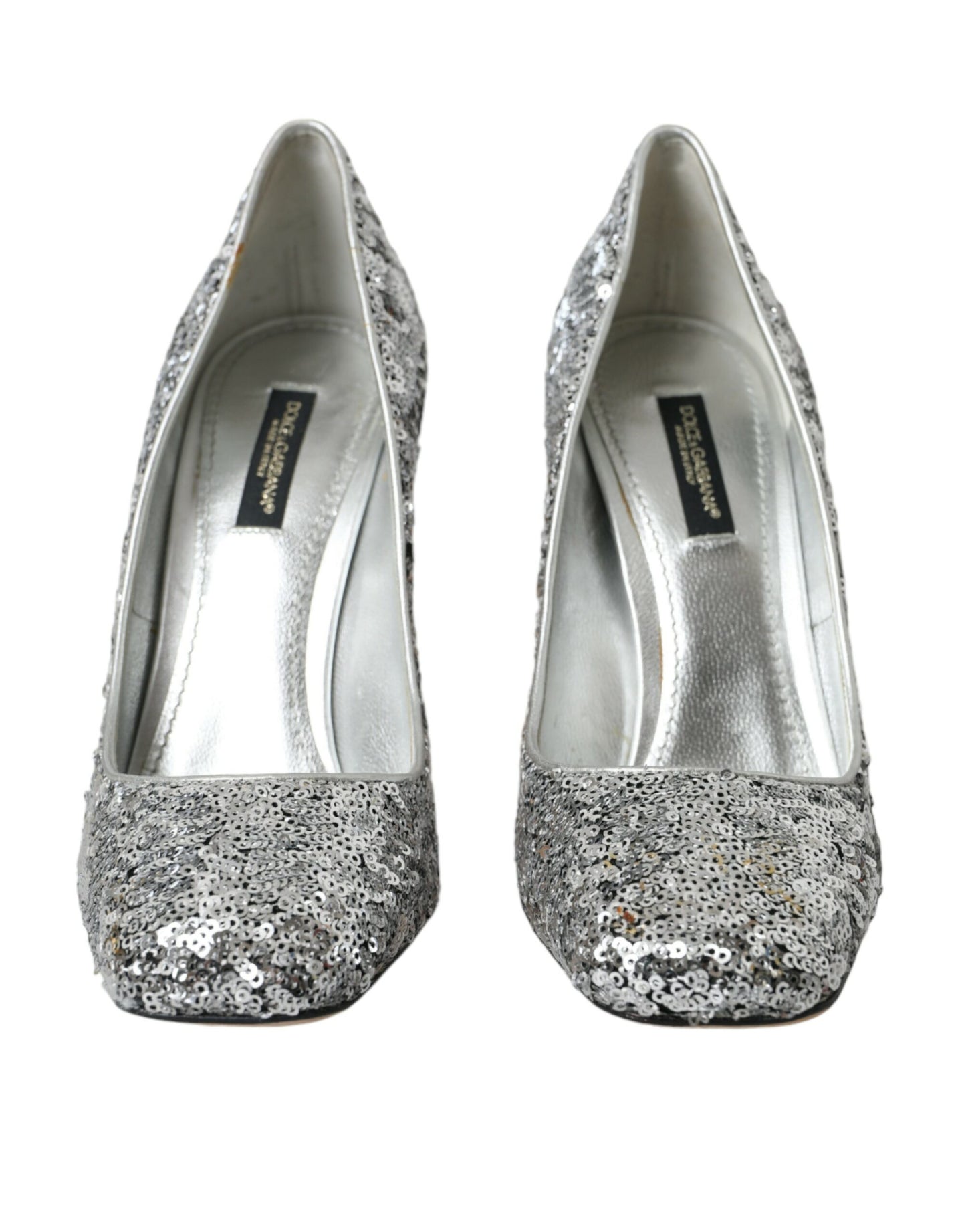 Dolce & Gabbana Silver Sequin Embellished Heels Pumps Shoes Curated Luxury Accessories by Orvyn