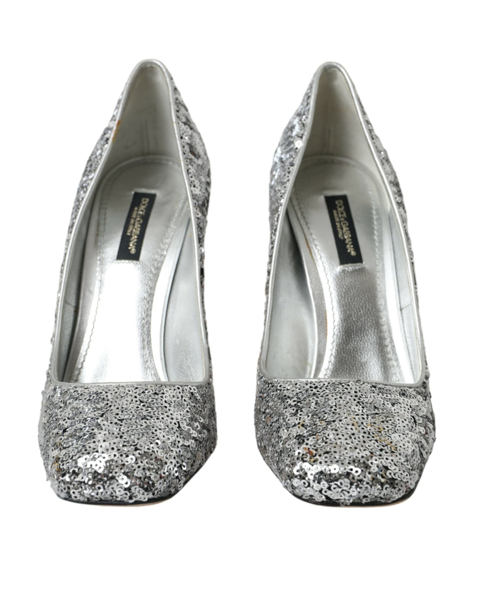 Dolce & Gabbana Silver Sequin Embellished Heels Pumps Shoes Curated Luxury Accessories by Orvyn