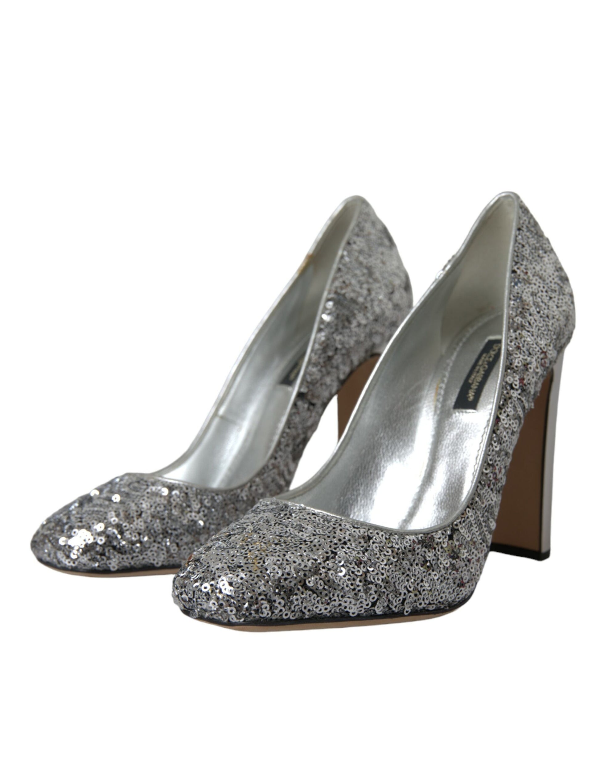 Dolce & Gabbana Silver Sequin Embellished Heels Pumps Shoes Curated Luxury Accessories by Orvyn