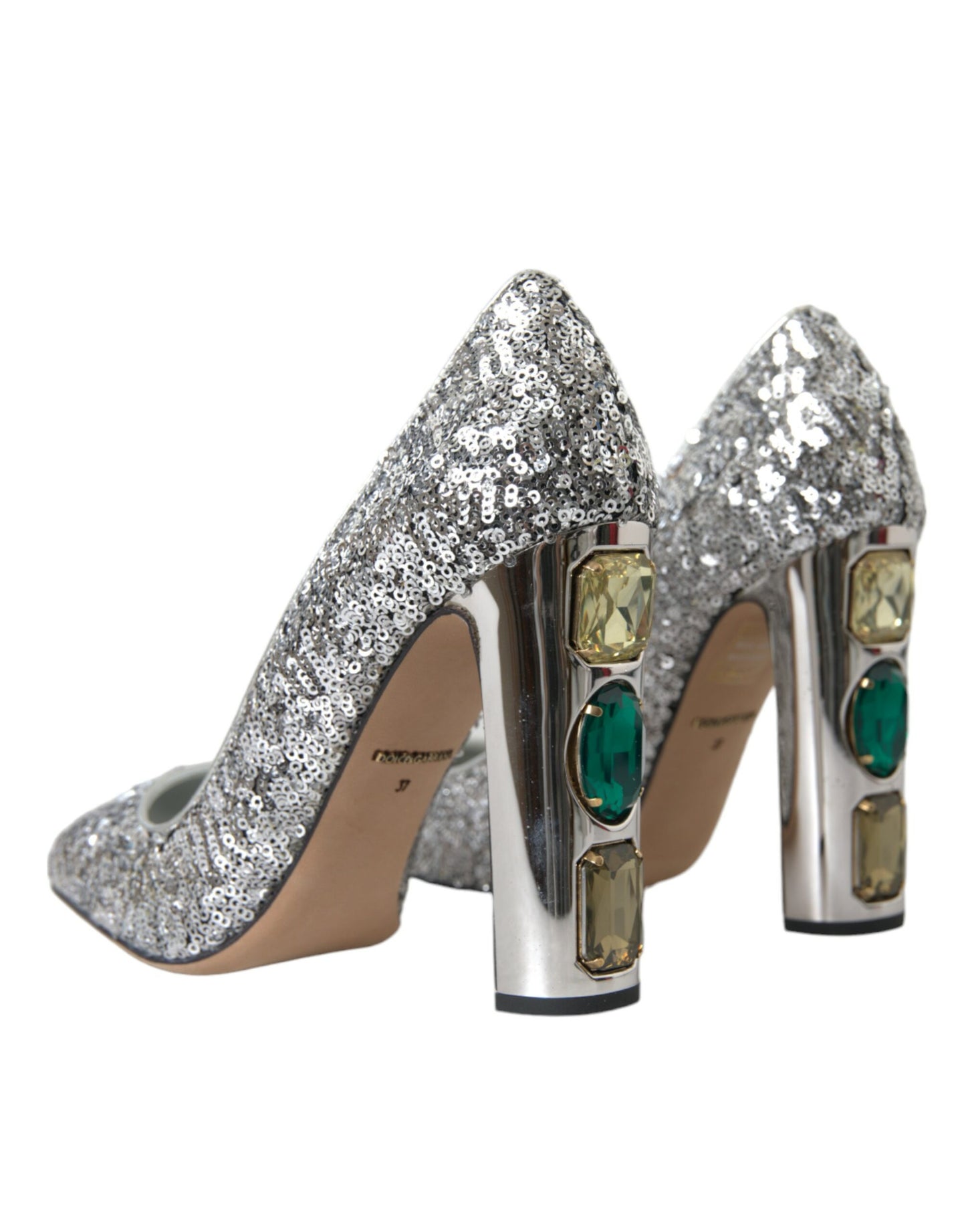 Dolce & Gabbana Silver Sequin Embellished Heels Pumps Shoes Curated Luxury Accessories by Orvyn