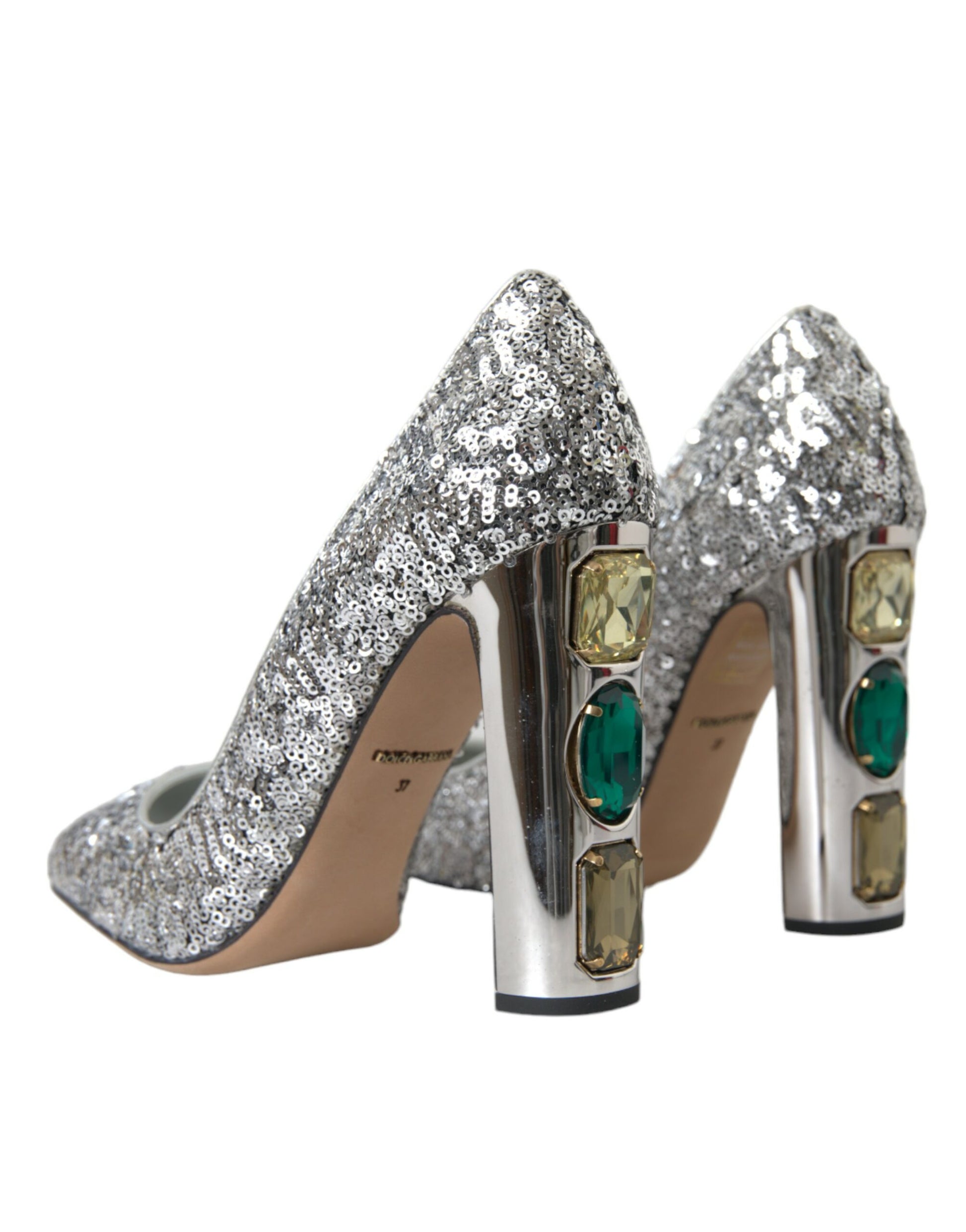 Dolce & Gabbana Silver Sequin Embellished Heels Pumps Shoes Curated Luxury Accessories by Orvyn