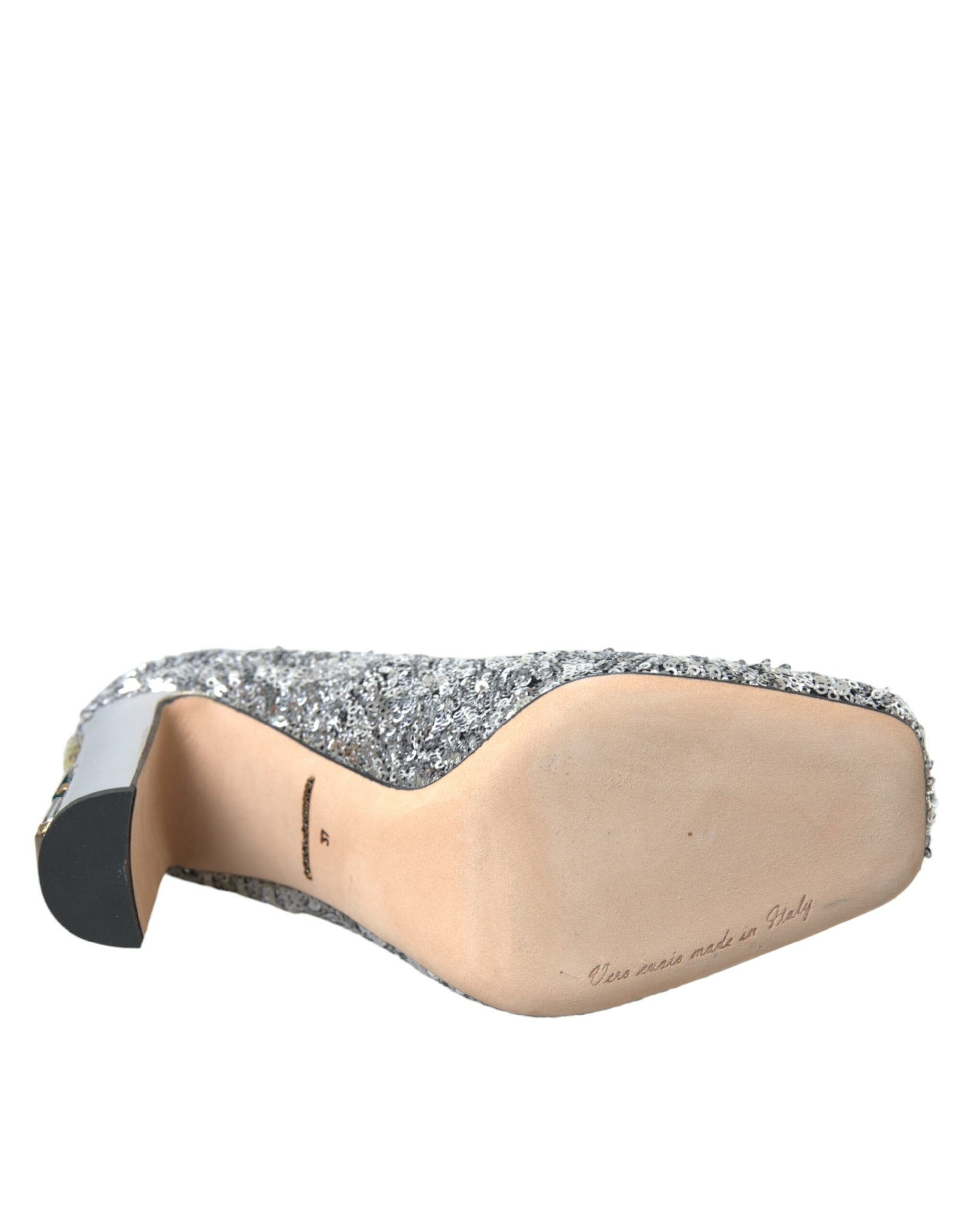 Dolce & Gabbana Silver Sequin Embellished Heels Pumps Shoes Curated Luxury Accessories by Orvyn