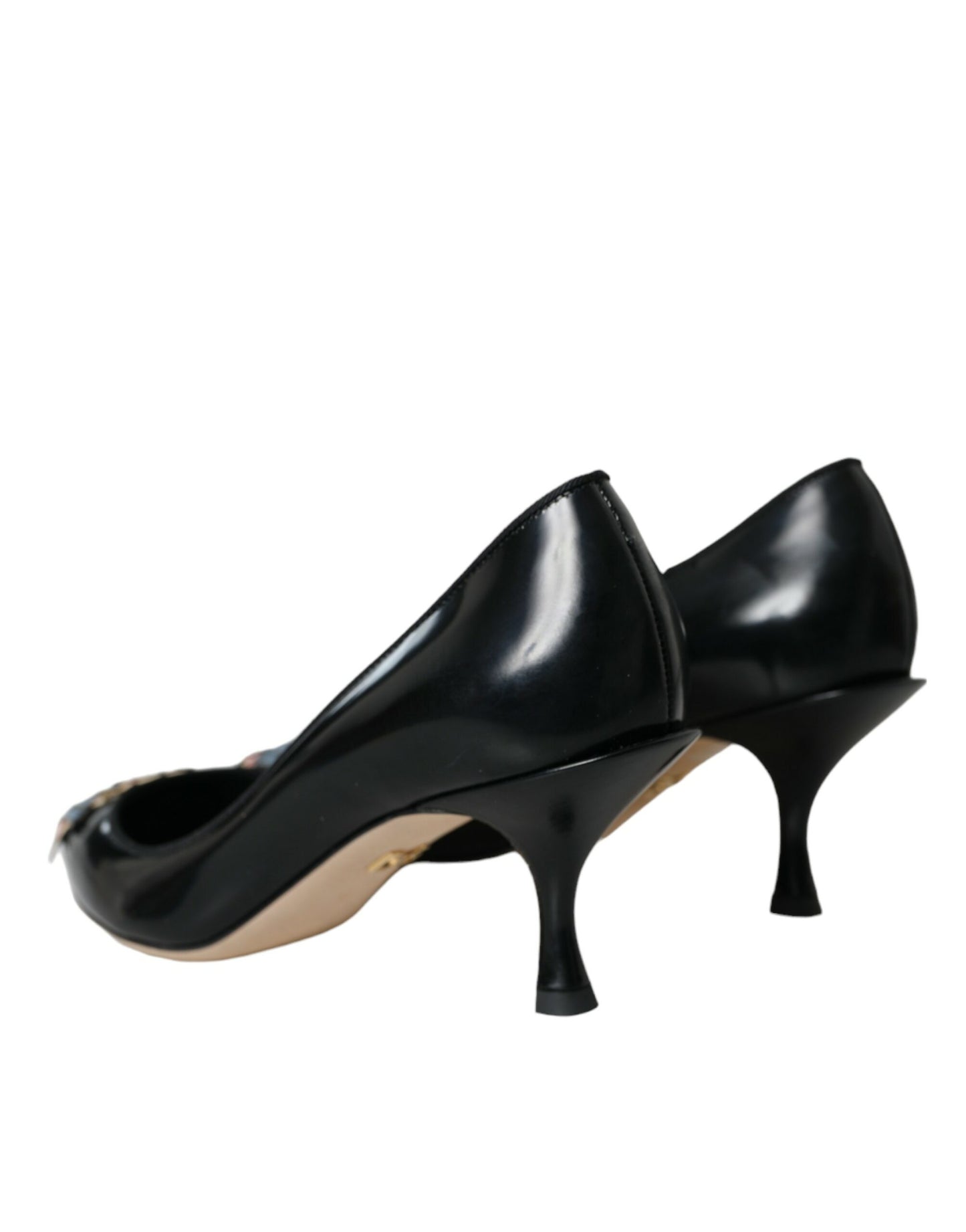 Dolce & Gabbana Black Leather BOOM Patch Heels Pumps Shoes Curated Luxury Accessories by Orvyn