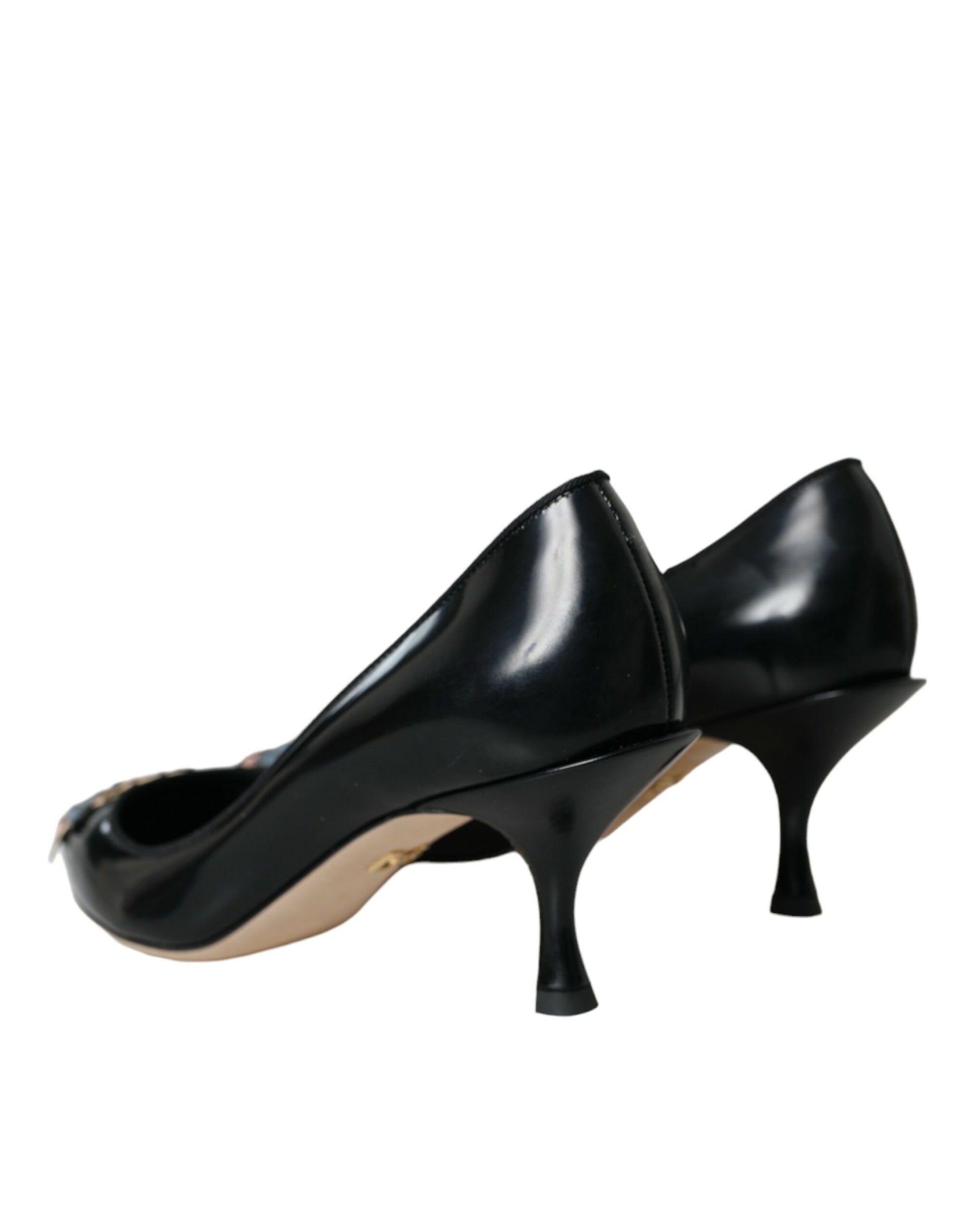 Dolce & Gabbana Black Leather BOOM Patch Heels Pumps Shoes Curated Luxury Accessories by Orvyn