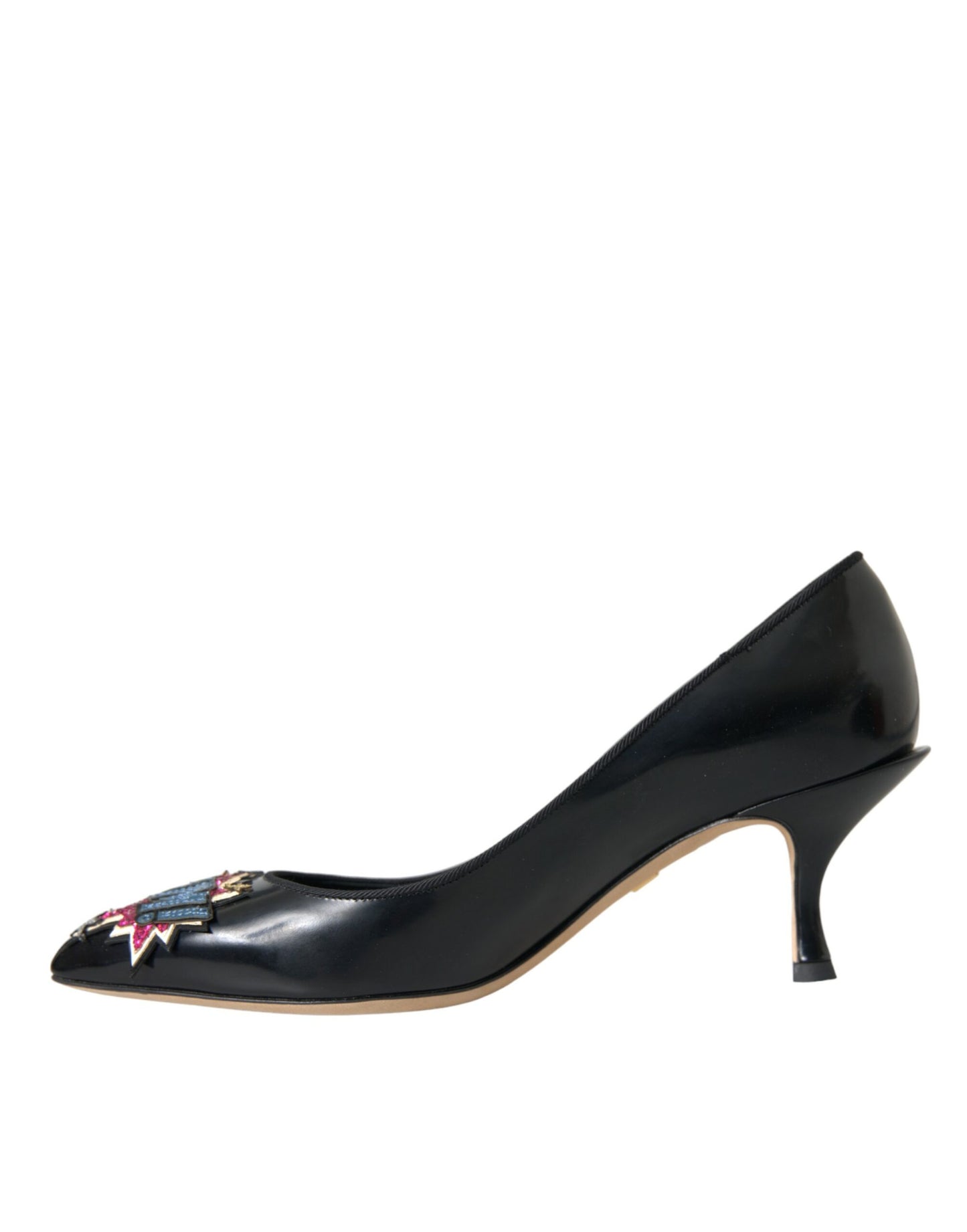 Dolce & Gabbana Black Leather BOOM Patch Heels Pumps Shoes Curated Luxury Accessories by Orvyn