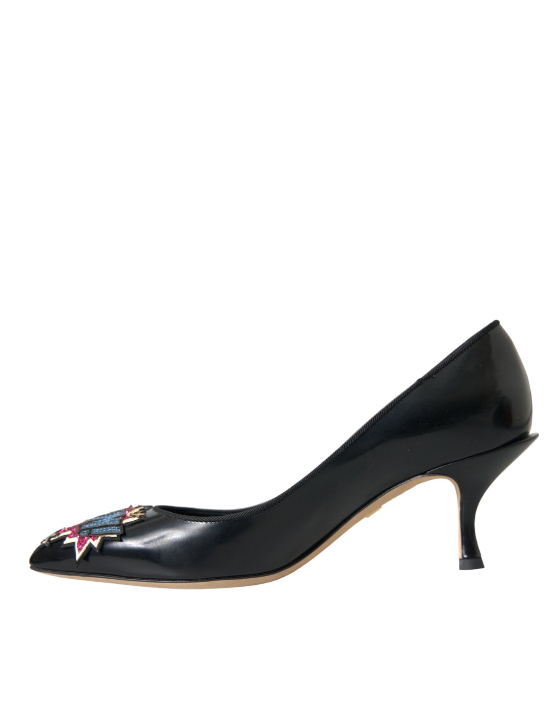Dolce & Gabbana Black Leather BOOM Patch Heels Pumps Shoes Curated Luxury Accessories by Orvyn