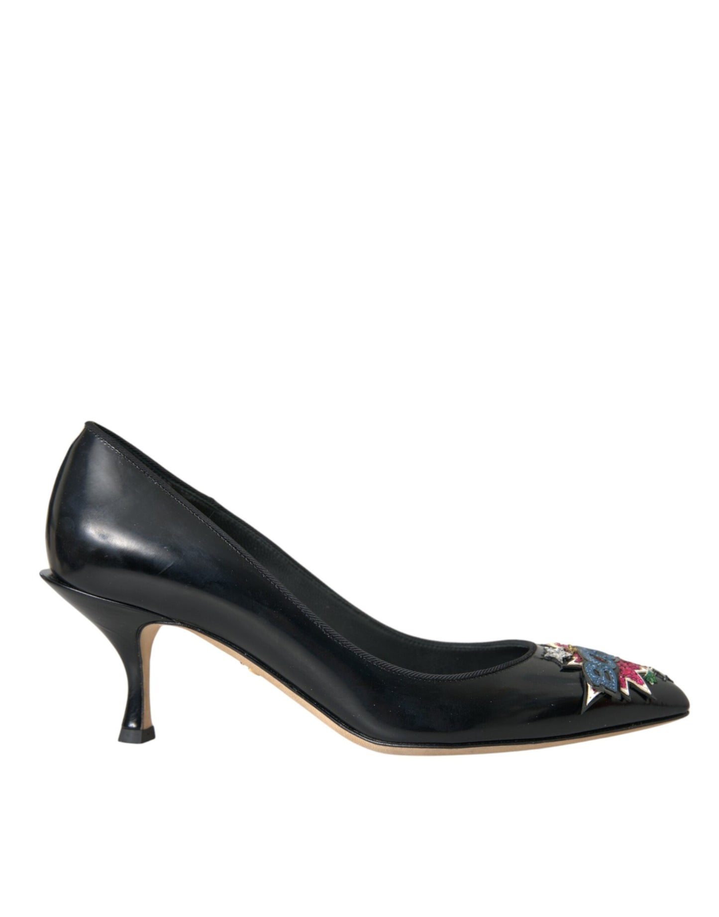 Dolce & Gabbana Black Leather BOOM Patch Heels Pumps Shoes Curated Luxury Accessories by Orvyn