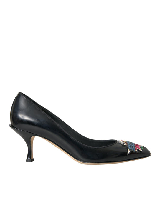 Dolce & Gabbana Black Leather BOOM Patch Heels Pumps Shoes Curated Luxury Accessories by Orvyn