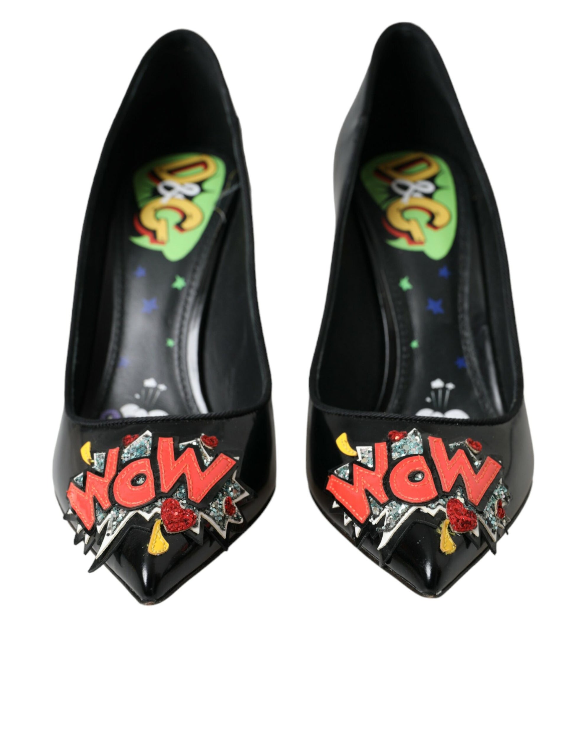 Dolce & Gabbana Black Leather WOW Patch Heels Pumps Shoes Curated Luxury Accessories by Orvyn