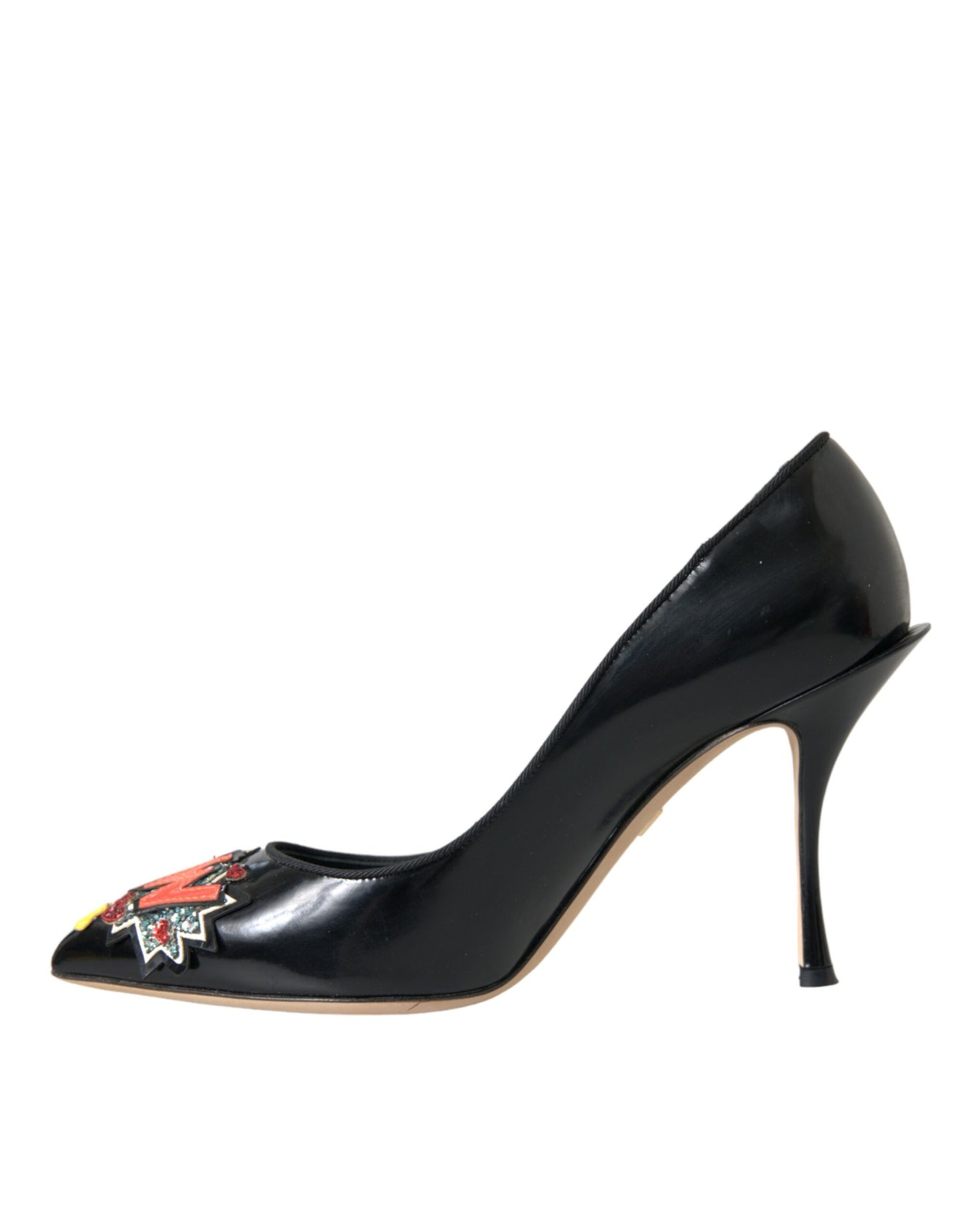 Dolce & Gabbana Black Leather WOW Patch Heels Pumps Shoes Curated Luxury Accessories by Orvyn