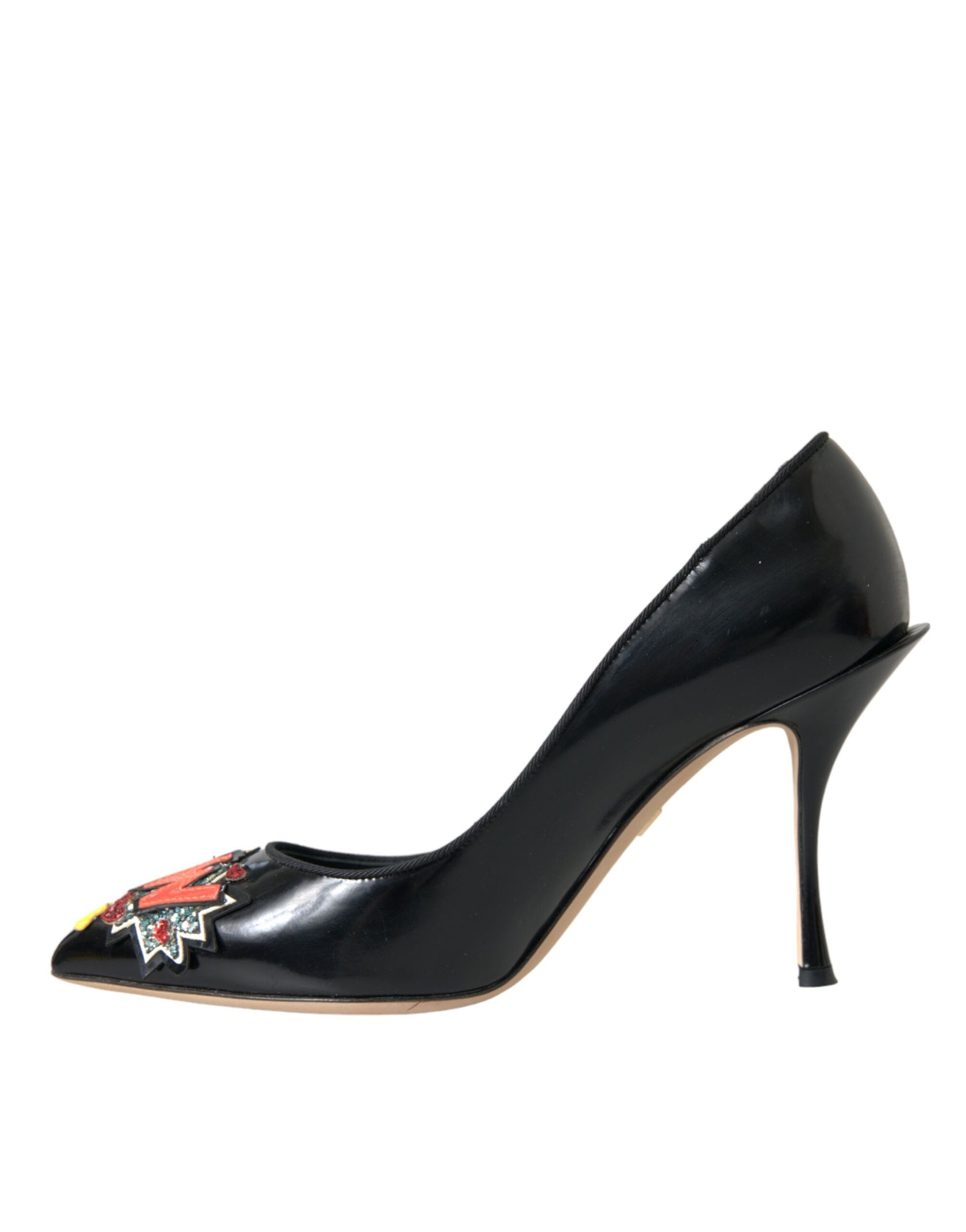 Dolce & Gabbana Black Leather WOW Patch Heels Pumps Shoes Curated Luxury Accessories by Orvyn