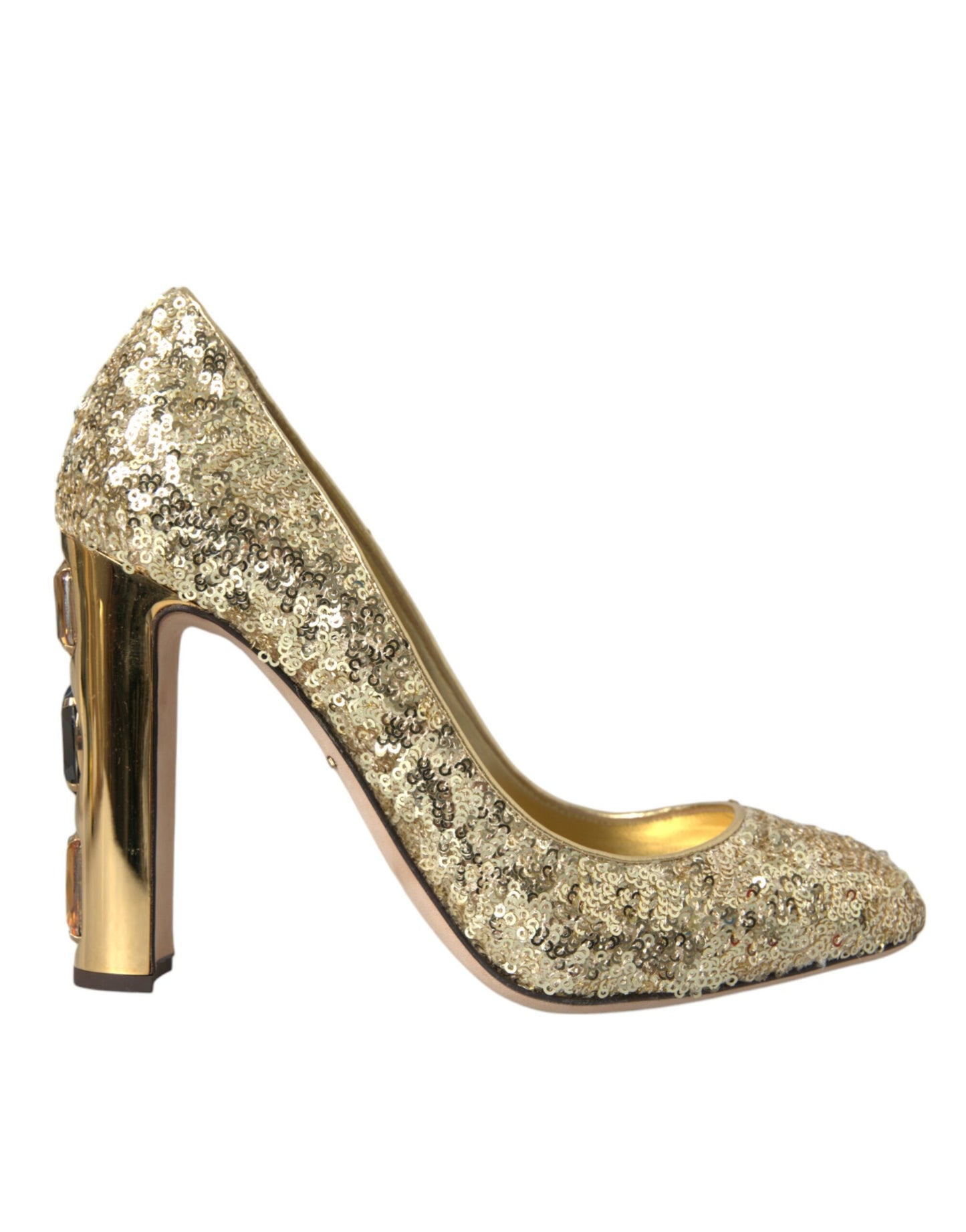 Dolce & Gabbana Gold Sequin Crystal Heels Pumps Shoes Curated Luxury Accessories by Orvyn