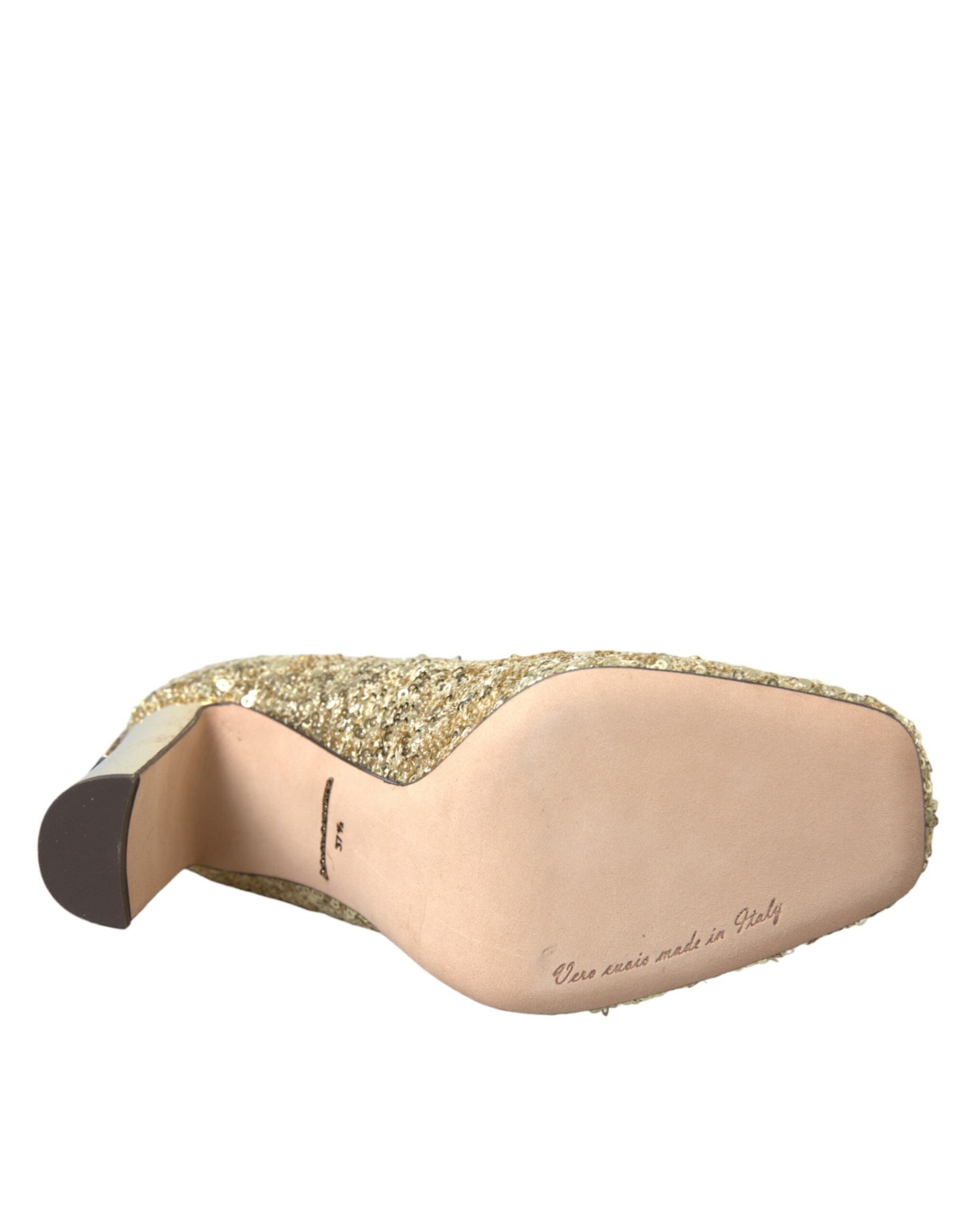 Dolce & Gabbana Gold Sequin Crystal Heels Pumps Shoes Curated Luxury Accessories by Orvyn