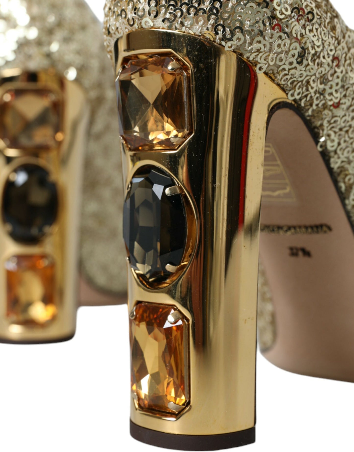 Dolce & Gabbana Gold Sequin Crystal Heels Pumps Shoes Curated Luxury Accessories by Orvyn