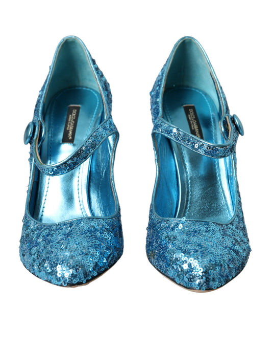Dolce & Gabbana Blue Sequin Mary Jane Pumps High Heels Shoes Curated Luxury Accessories by Orvyn