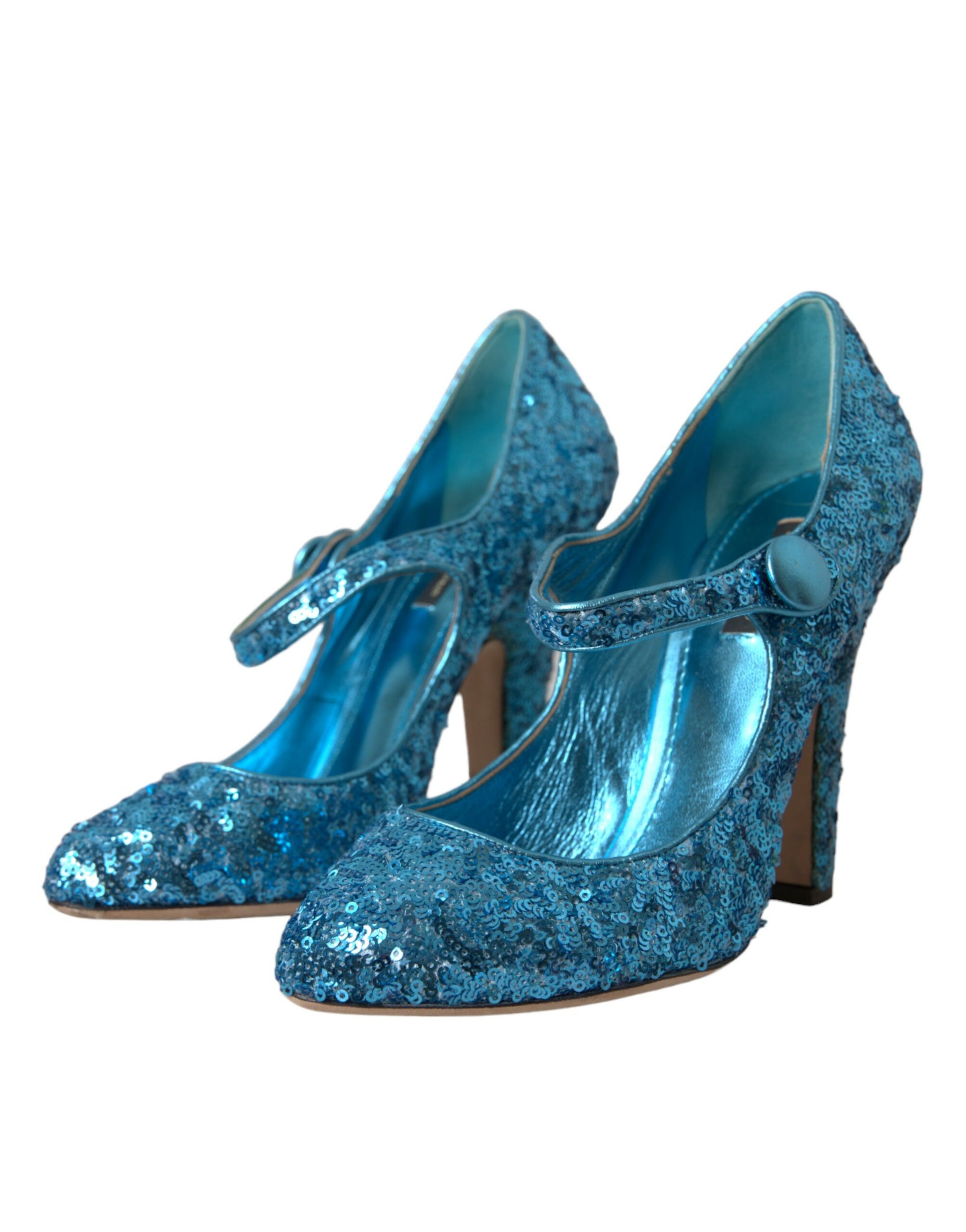 Dolce & Gabbana Blue Sequin Mary Jane Pumps High Heels Shoes Curated Luxury Accessories by Orvyn