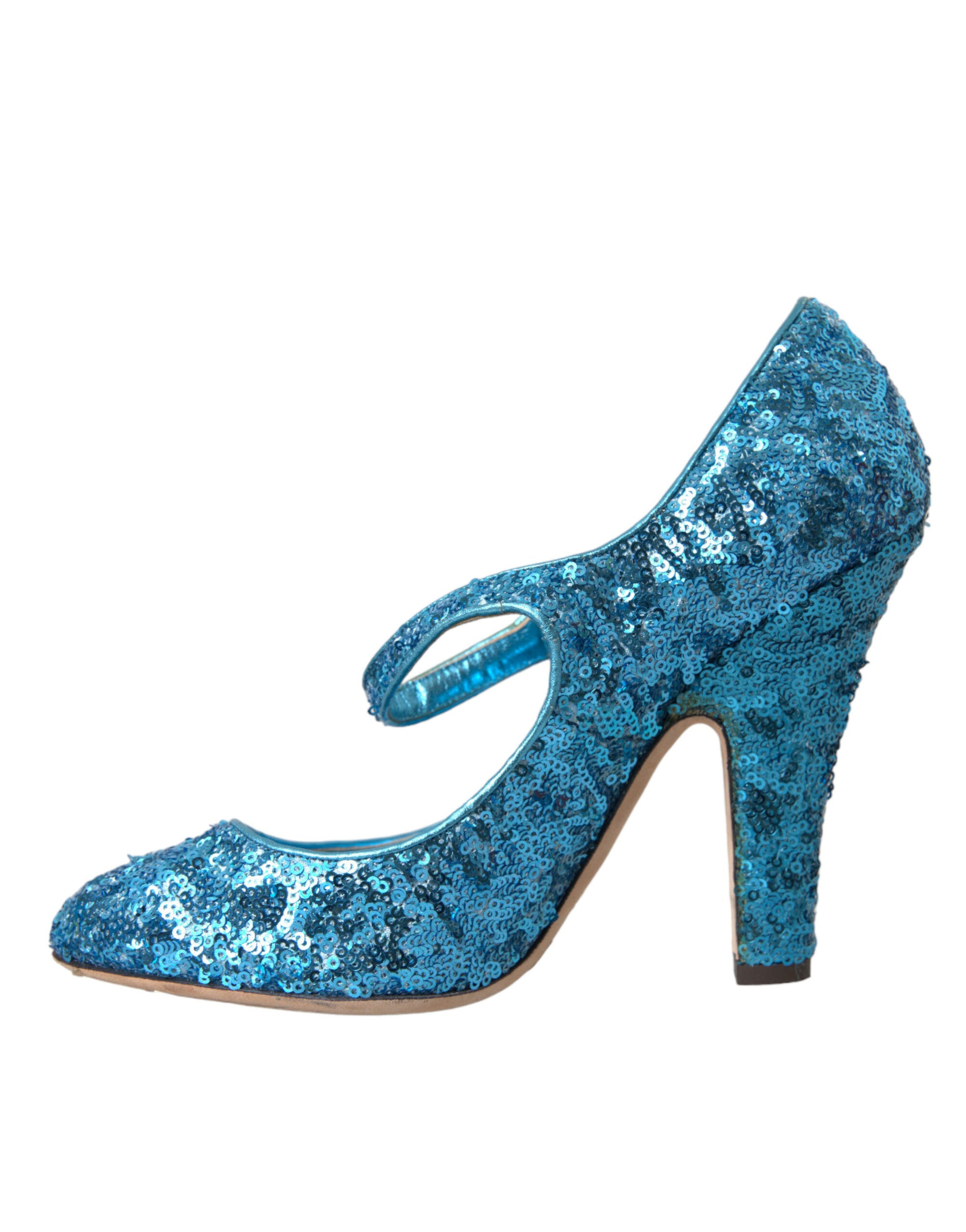 Dolce & Gabbana Blue Sequin Mary Jane Pumps High Heels Shoes Curated Luxury Accessories by Orvyn