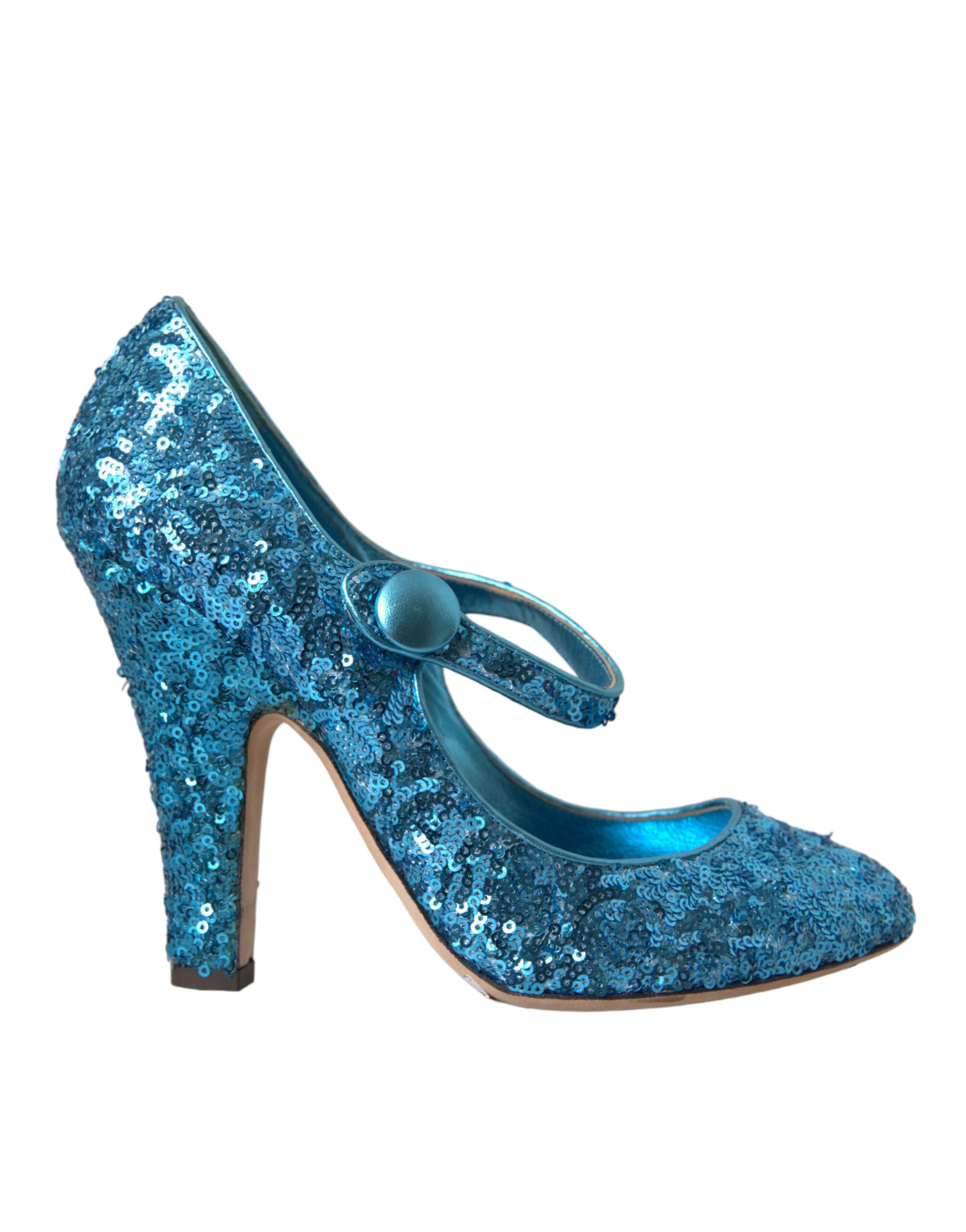 Dolce & Gabbana Blue Sequin Mary Jane Pumps High Heels Shoes Curated Luxury Accessories by Orvyn