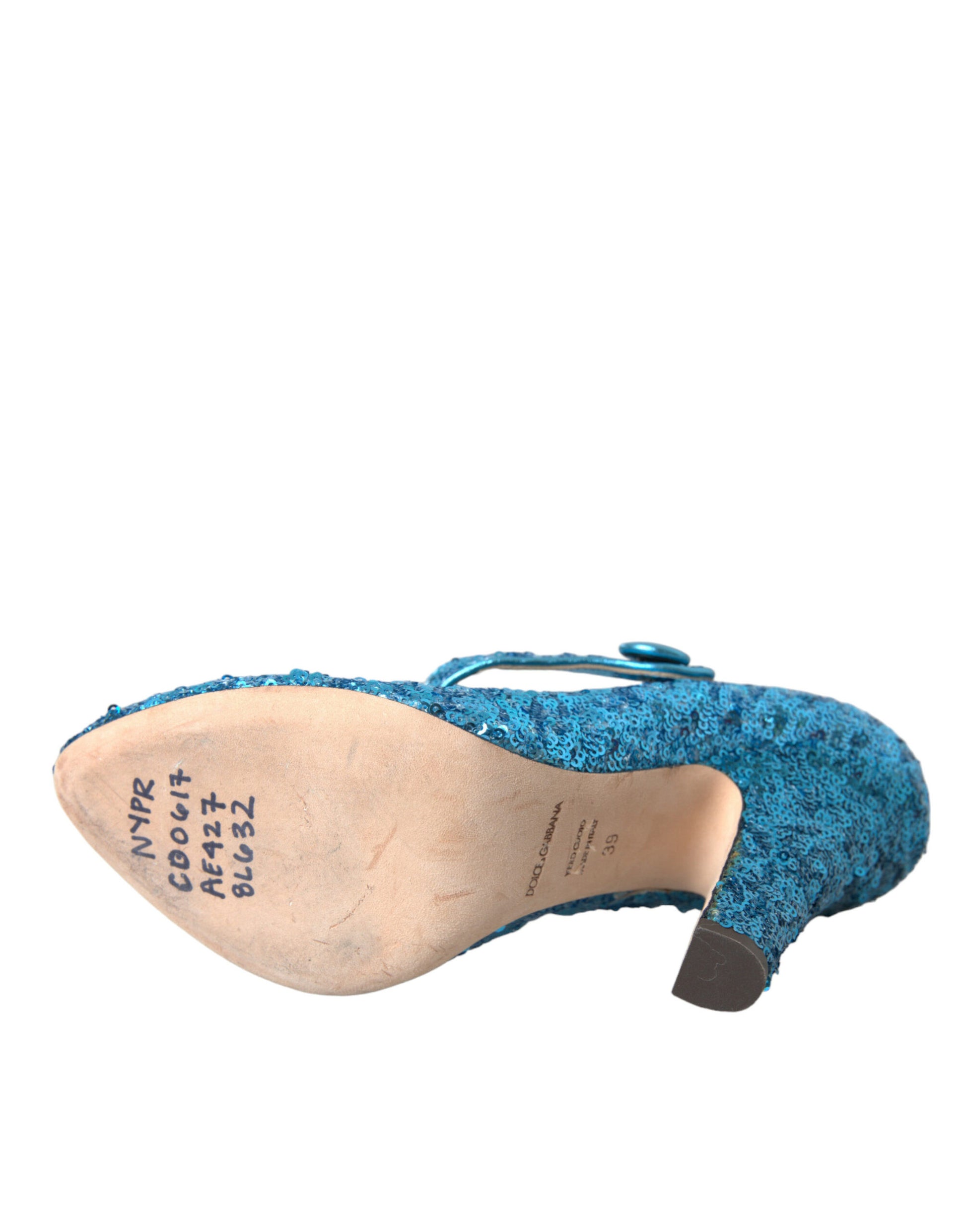 Dolce & Gabbana Blue Sequin Mary Jane Pumps High Heels Shoes Curated Luxury Accessories by Orvyn