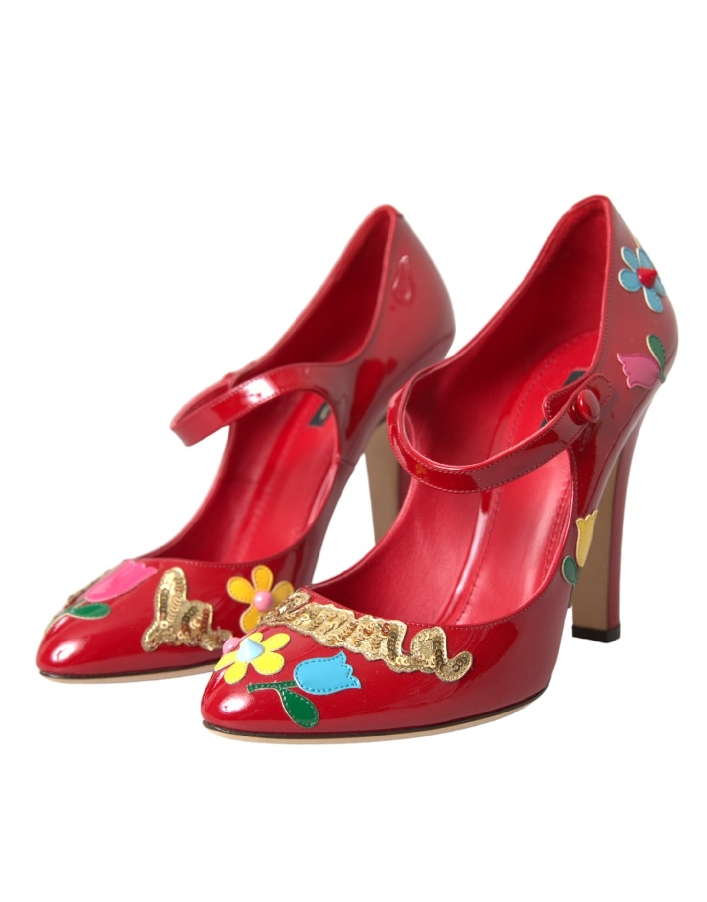 Dolce & Gabbana Red Leather Embellished Mary Jane Pumps Heels Shoes Curated Luxury Accessories by Orvyn