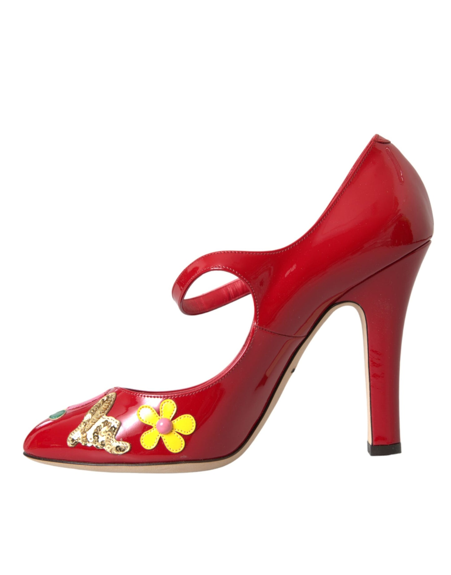 Dolce & Gabbana Red Leather Embellished Mary Jane Pumps Heels Shoes Curated Luxury Accessories by Orvyn