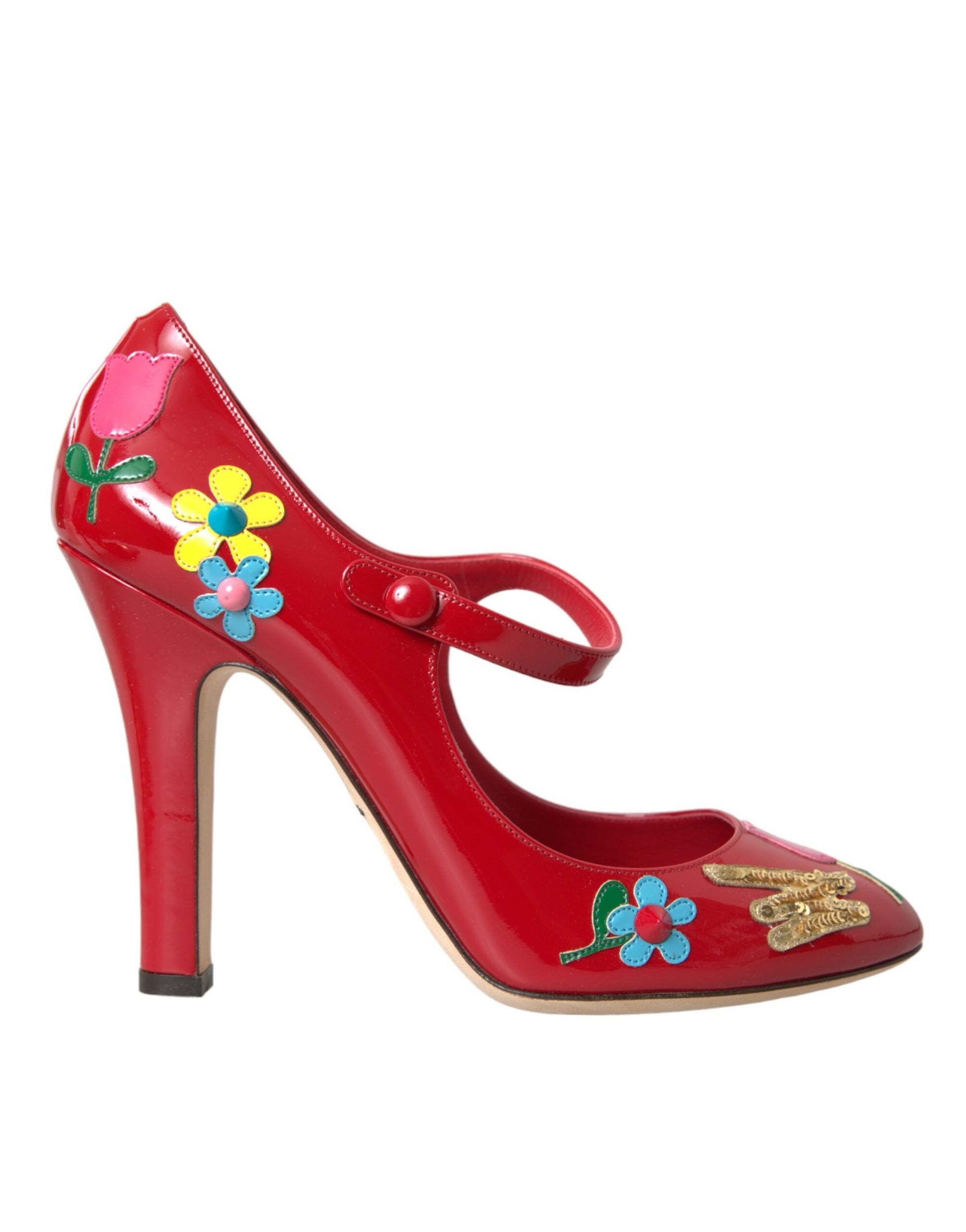 Dolce & Gabbana Red Leather Embellished Mary Jane Pumps Heels Shoes Curated Luxury Accessories by Orvyn