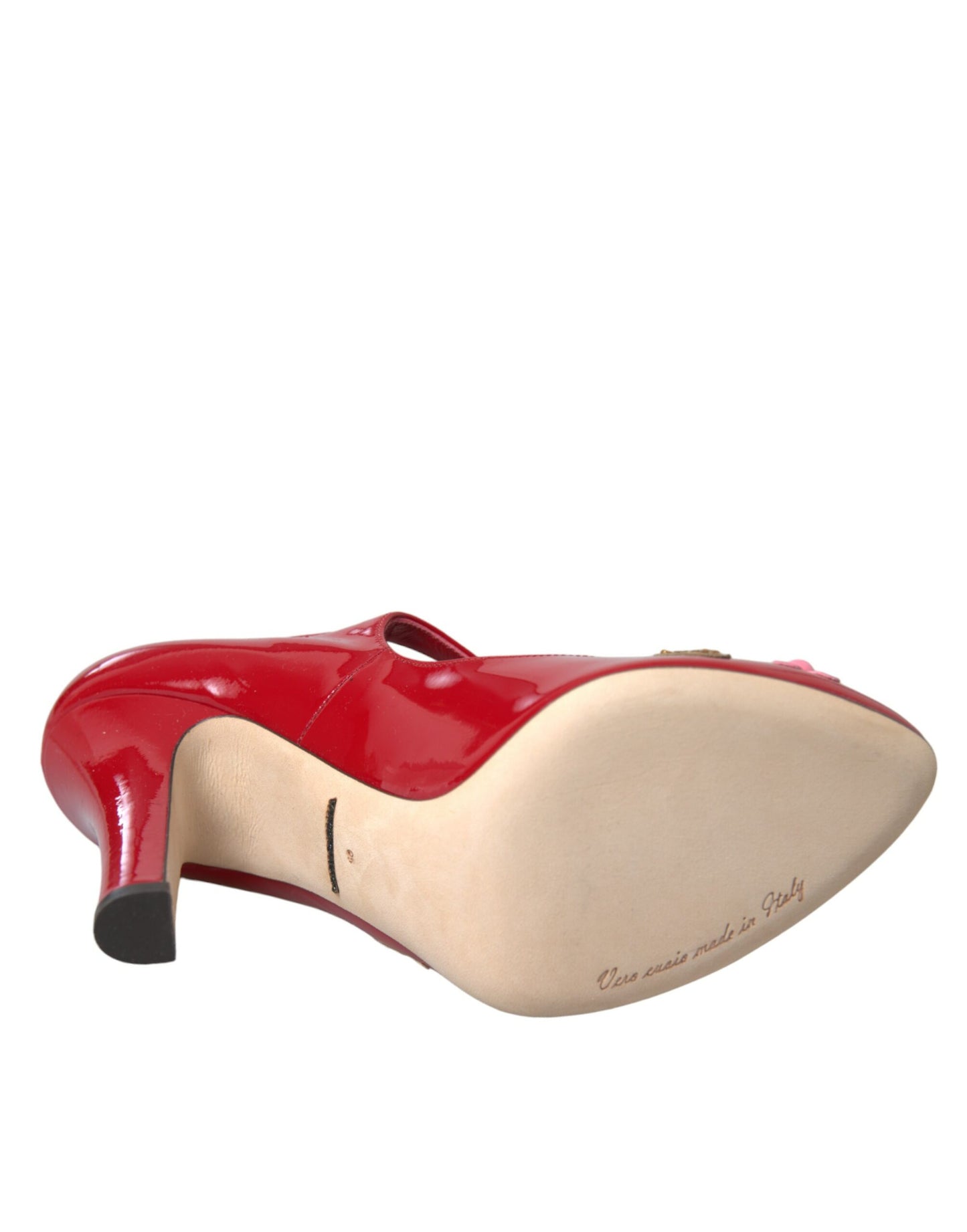 Dolce & Gabbana Red Leather Embellished Mary Jane Pumps Heels Shoes Curated Luxury Accessories by Orvyn