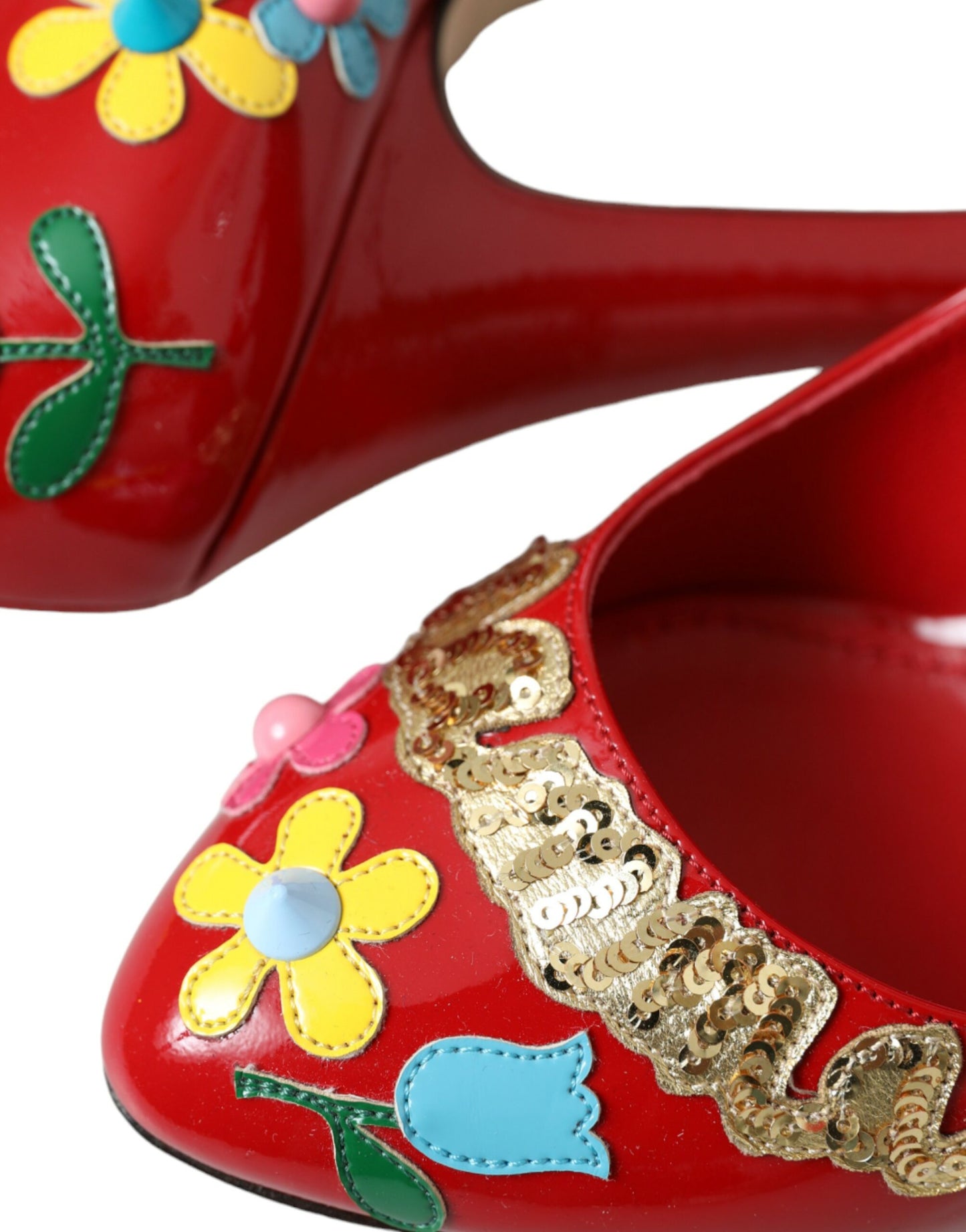 Dolce & Gabbana Red Leather Embellished Mary Jane Pumps Heels Shoes Curated Luxury Accessories by Orvyn