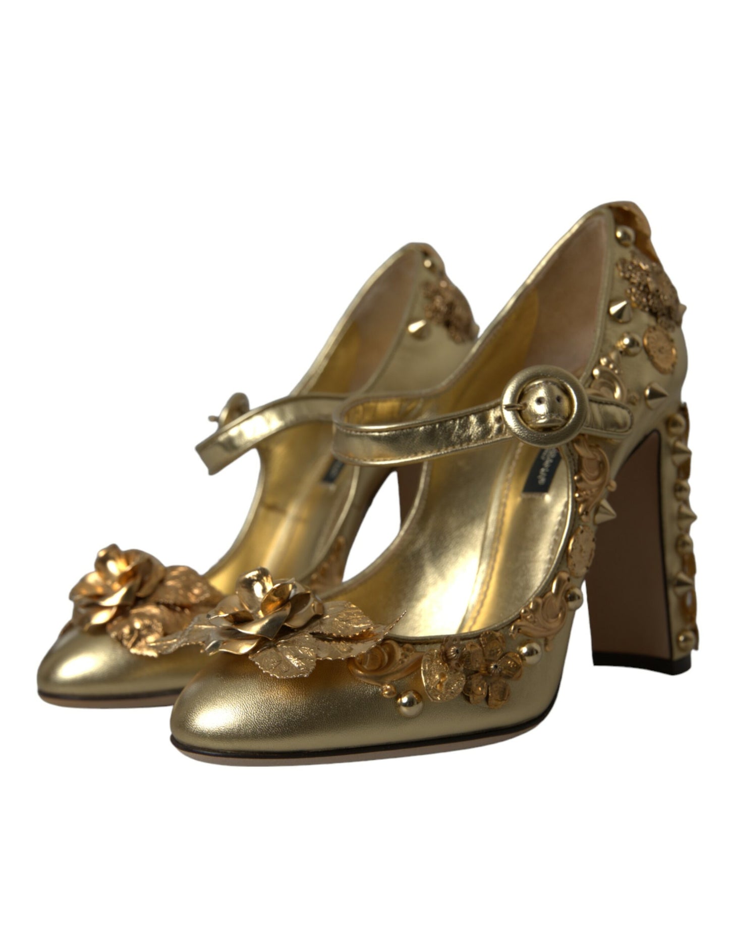 Dolce & Gabbana Gold Leather Crystal Mary Janes Pumps Shoes Curated Luxury Accessories by Orvyn