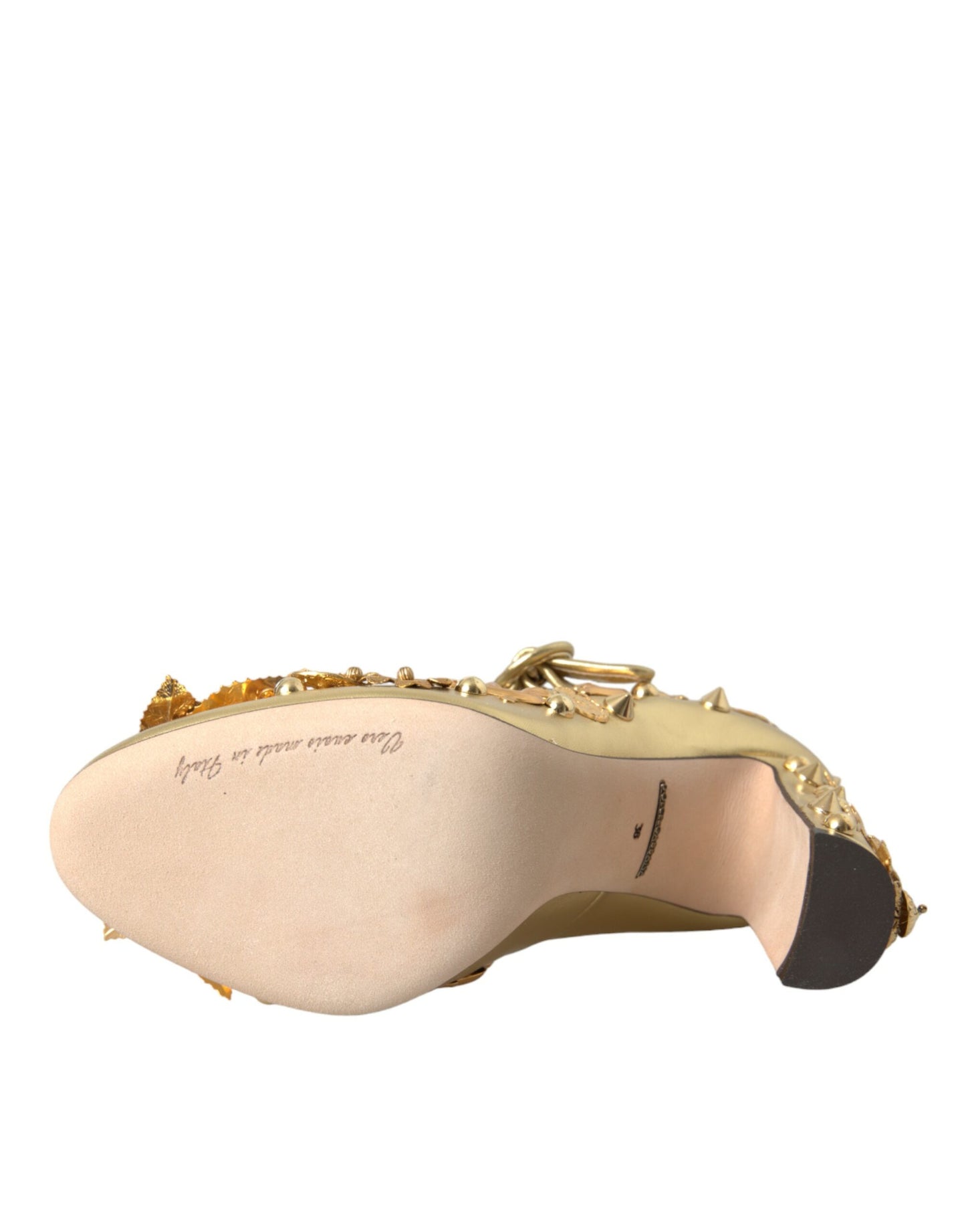 Dolce & Gabbana Gold Leather Crystal Mary Janes Pumps Shoes Curated Luxury Accessories by Orvyn