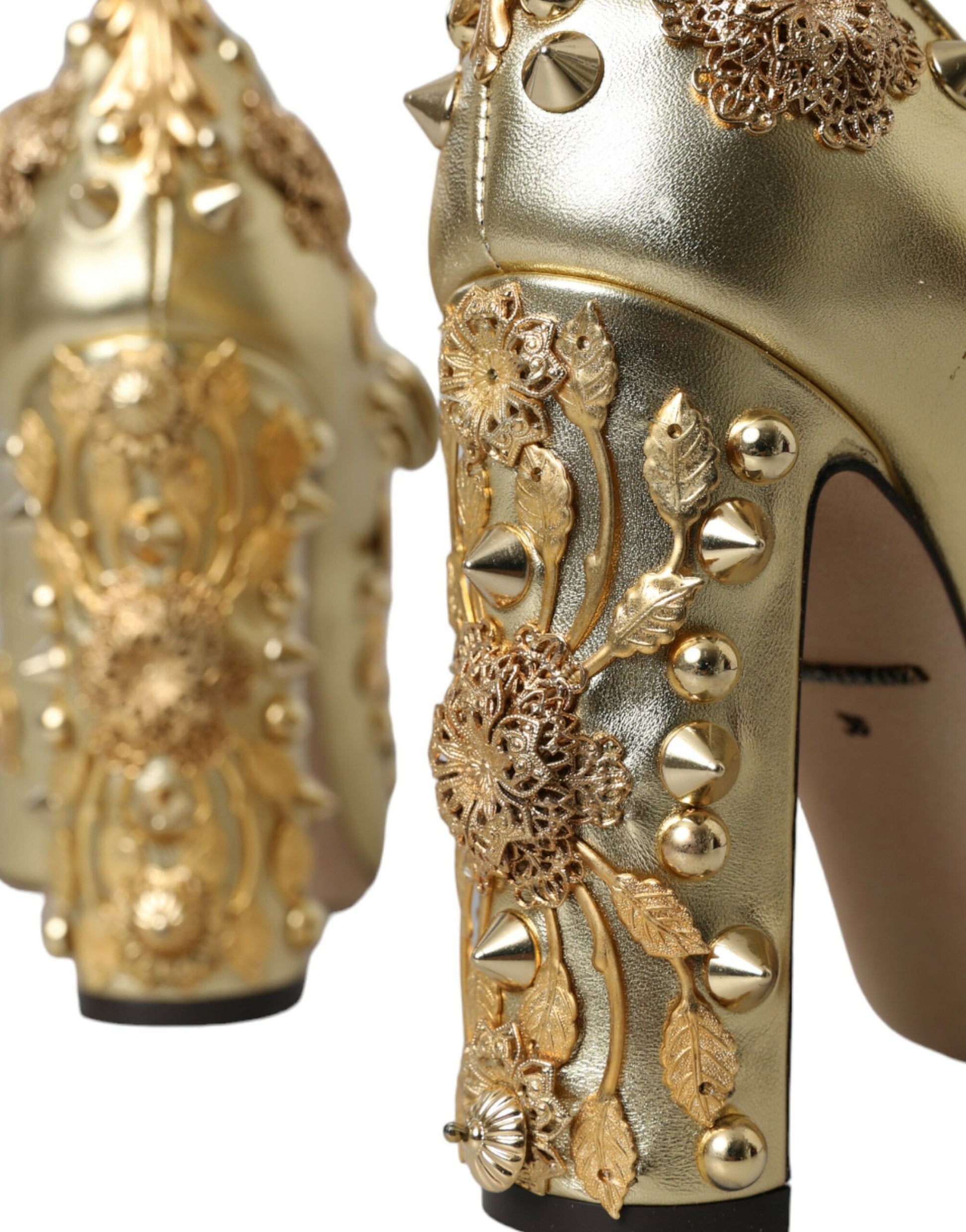 Dolce & Gabbana Gold Leather Crystal Mary Janes Pumps Shoes Curated Luxury Accessories by Orvyn