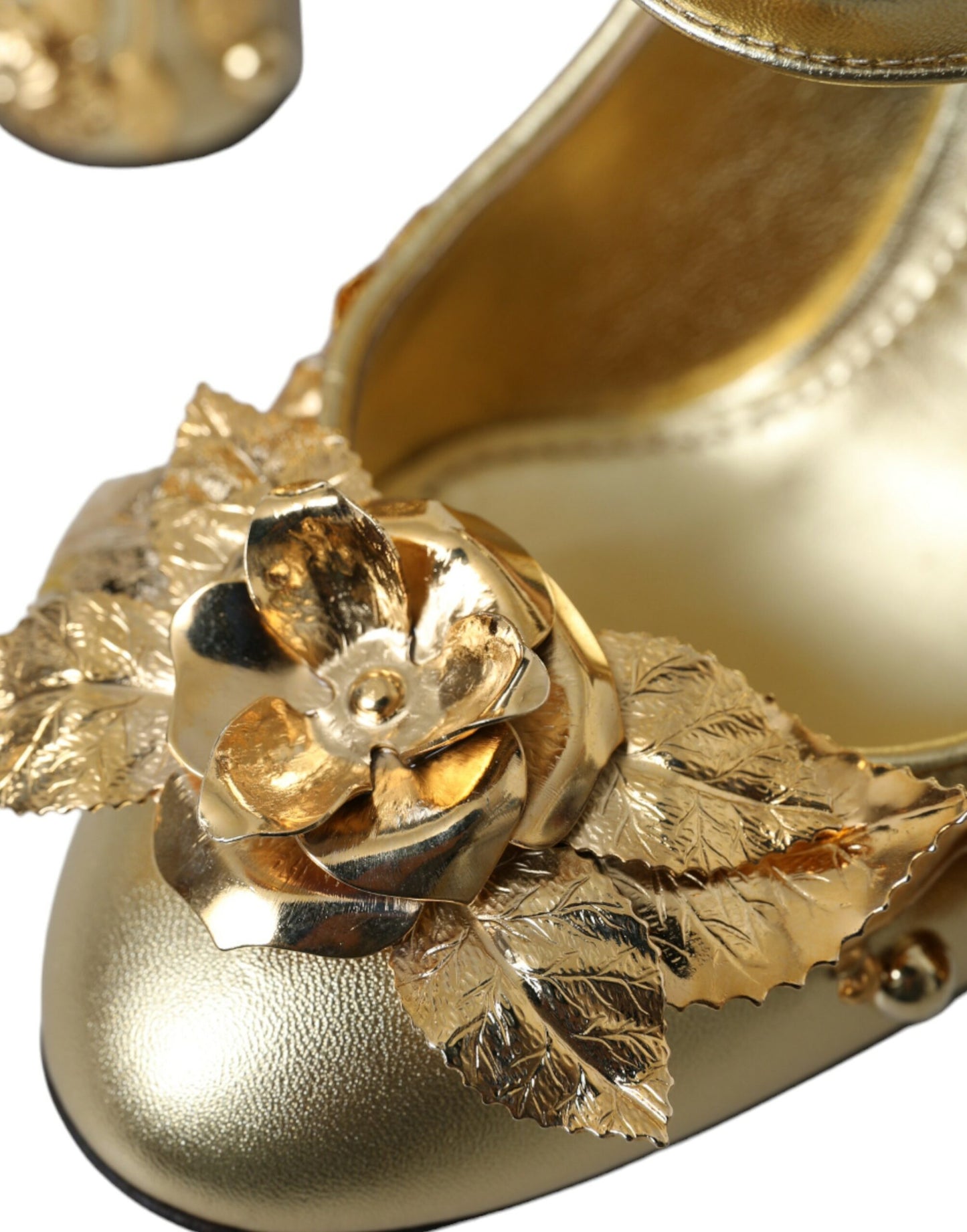 Dolce & Gabbana Gold Leather Crystal Mary Janes Pumps Shoes Curated Luxury Accessories by Orvyn