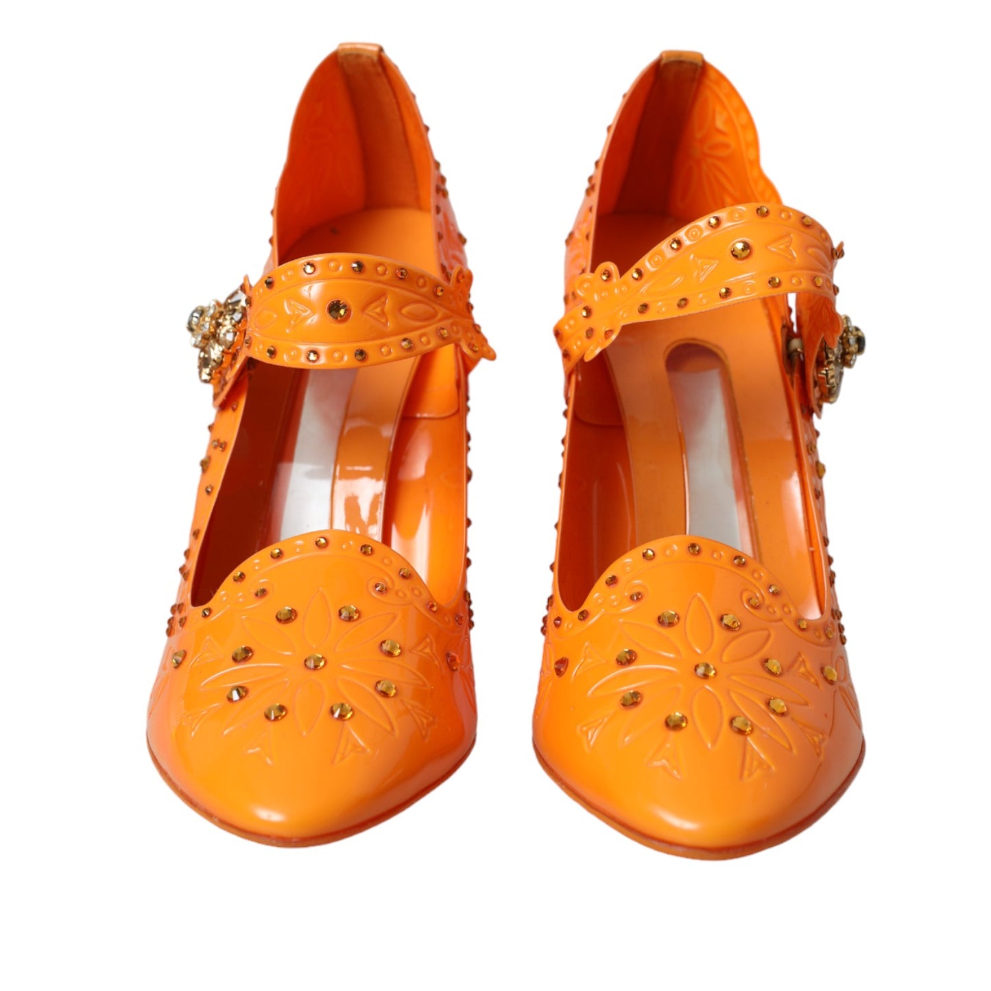 Dolce & Gabbana Orange CINDERELLA Floral Crystal Pumps Shoes Curated Luxury Accessories by Orvyn