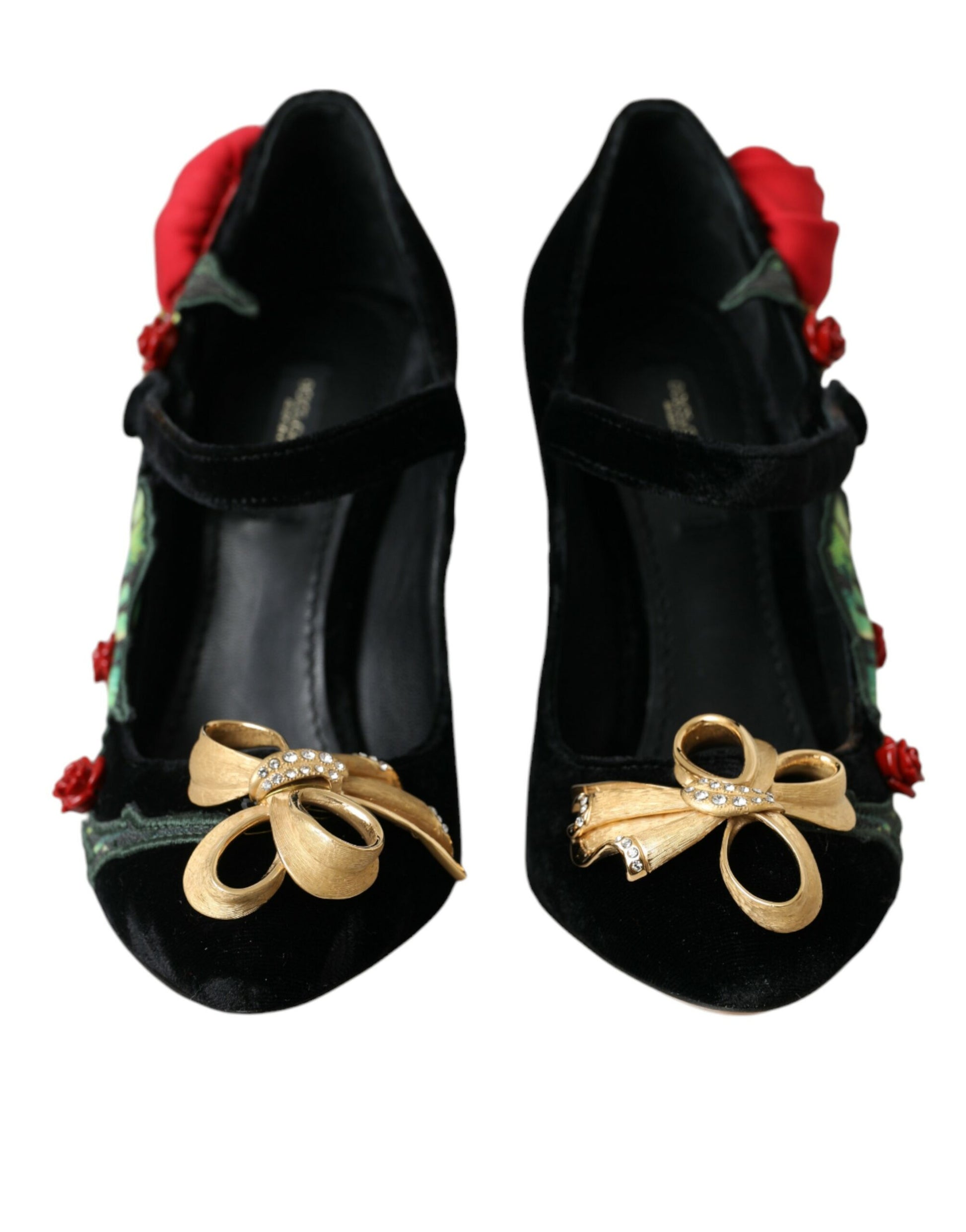 Dolce & Gabbana Black Roses Crystal Brooch Mary Jane Shoes Curated Luxury Accessories by Orvyn