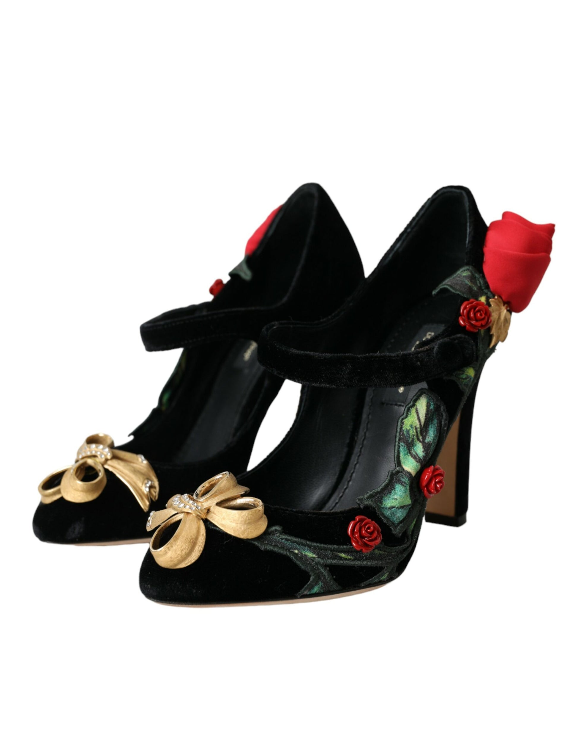 Dolce & Gabbana Black Roses Crystal Brooch Mary Jane Shoes Curated Luxury Accessories by Orvyn