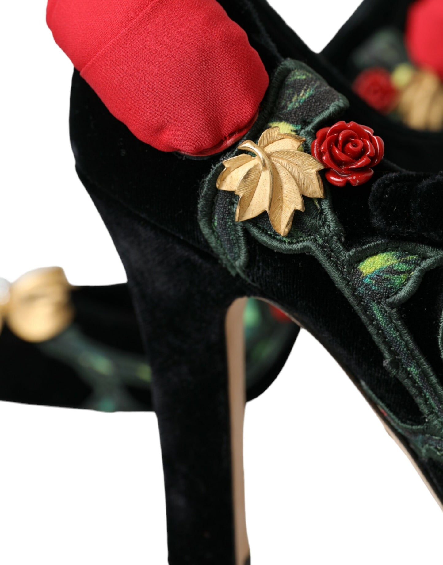 Dolce & Gabbana Black Roses Crystal Brooch Mary Jane Shoes Curated Luxury Accessories by Orvyn