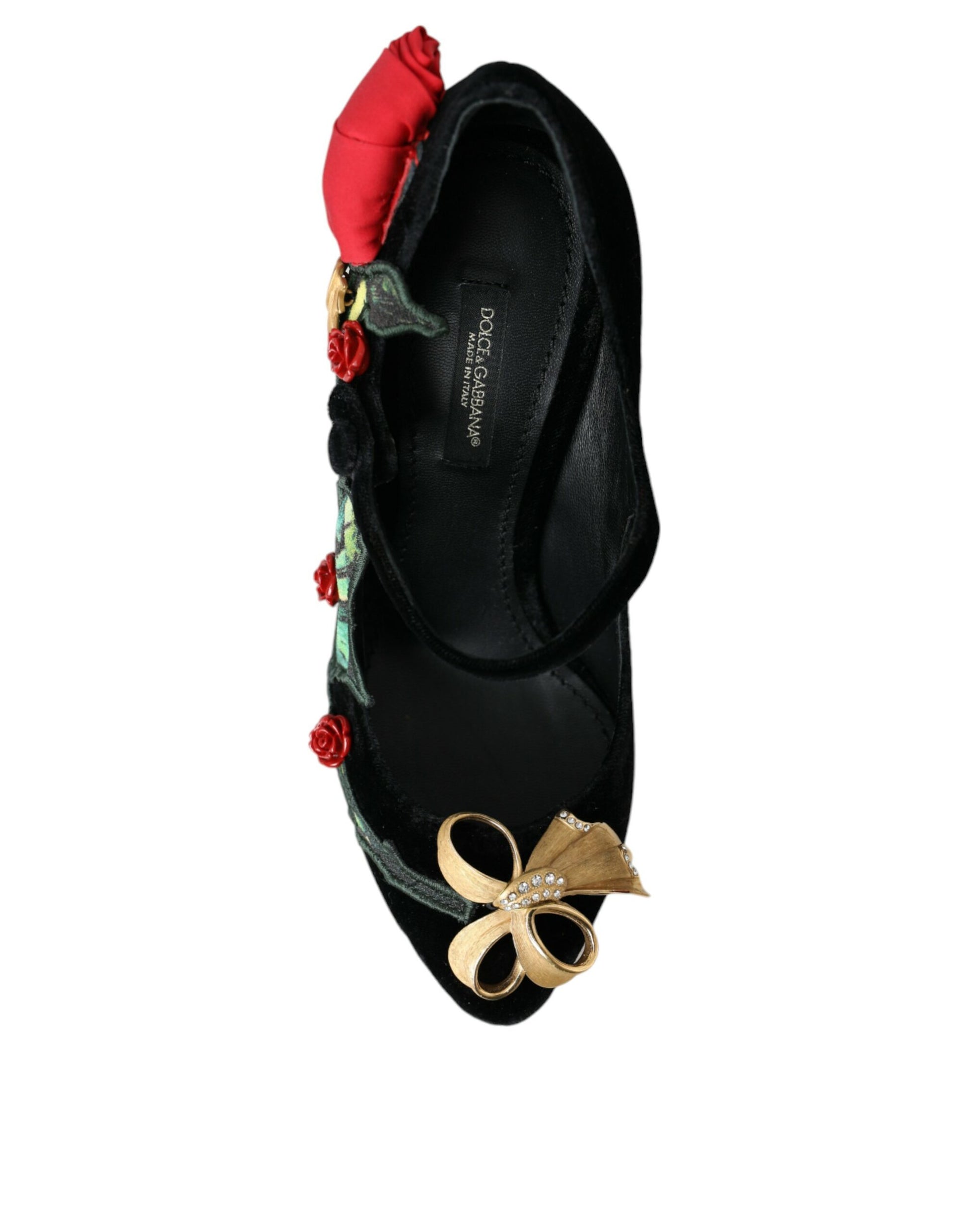 Dolce & Gabbana Black Roses Crystal Brooch Mary Jane Shoes Curated Luxury Accessories by Orvyn