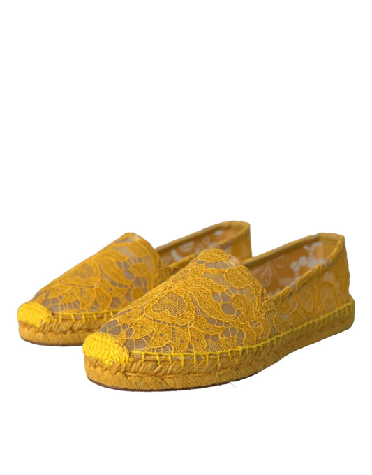 Dolce & Gabbana Yellow Taormina Lace Espadrille Loafers Flats Shoes Curated Luxury Accessories by Orvyn