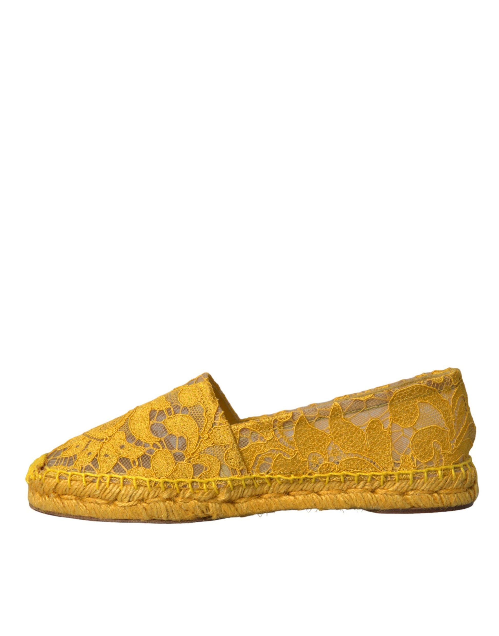 Dolce & Gabbana Yellow Taormina Lace Espadrille Loafers Flats Shoes Curated Luxury Accessories by Orvyn