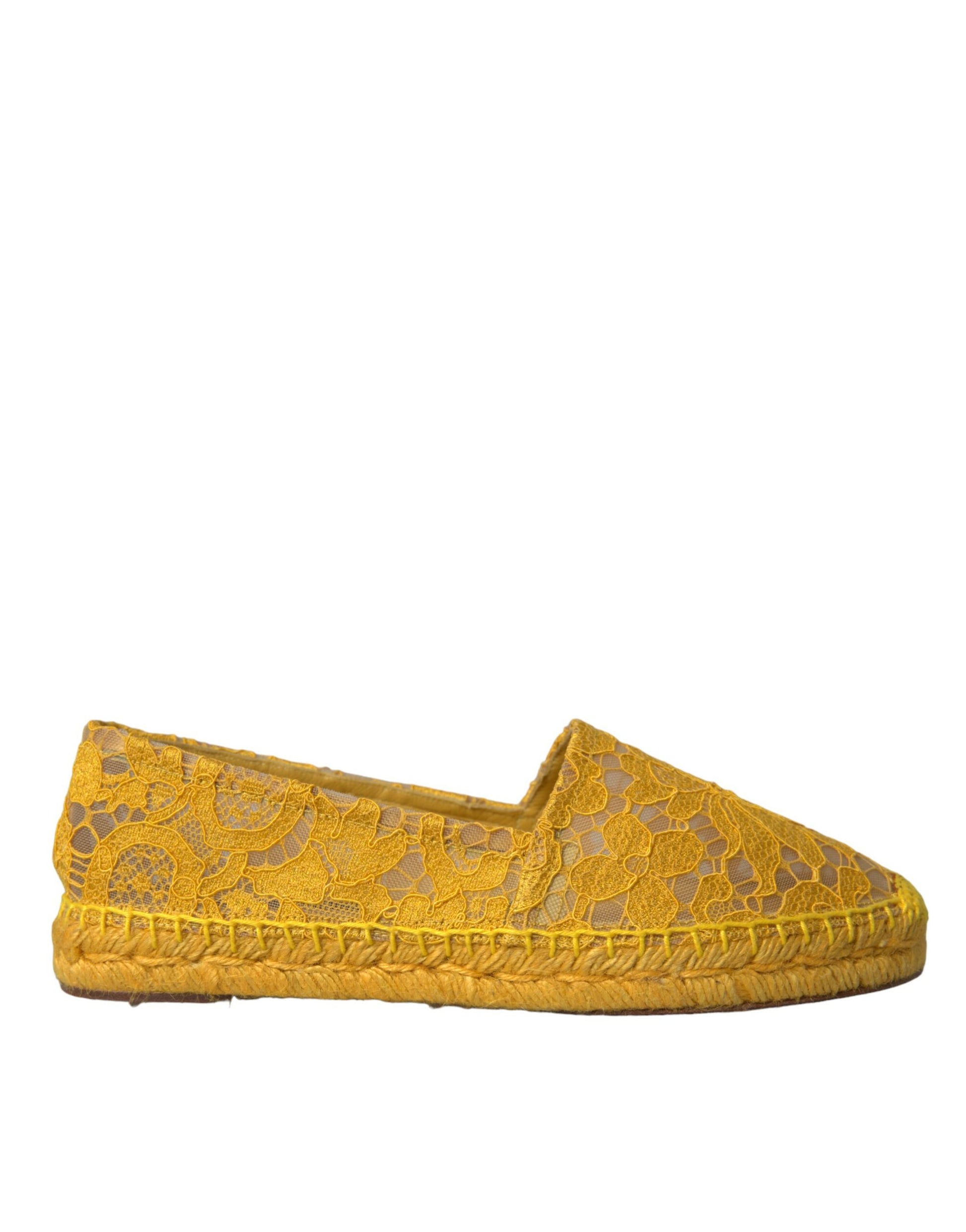 Dolce & Gabbana Yellow Taormina Lace Espadrille Loafers Flats Shoes Curated Luxury Accessories by Orvyn
