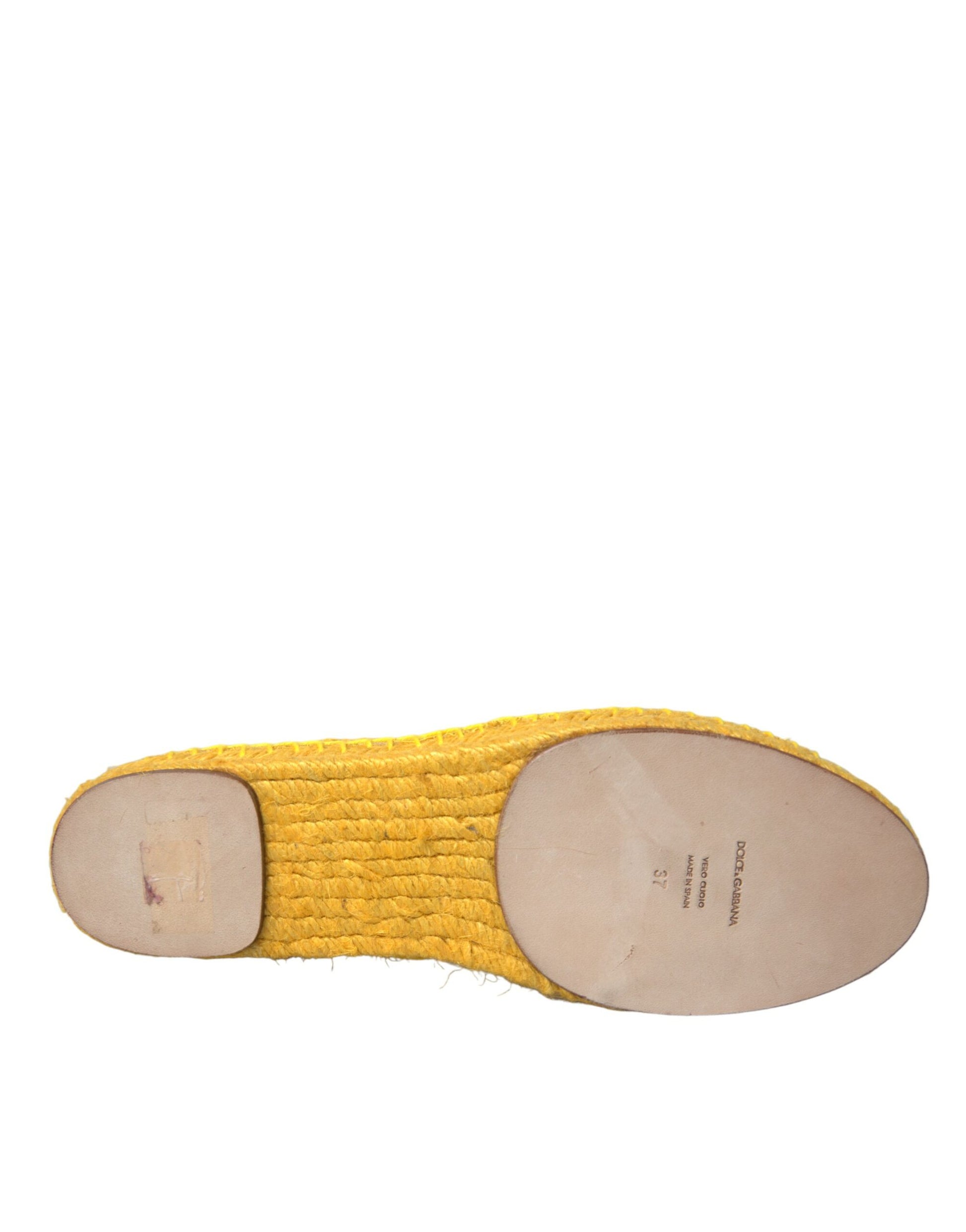 Dolce & Gabbana Yellow Taormina Lace Espadrille Loafers Flats Shoes Curated Luxury Accessories by Orvyn