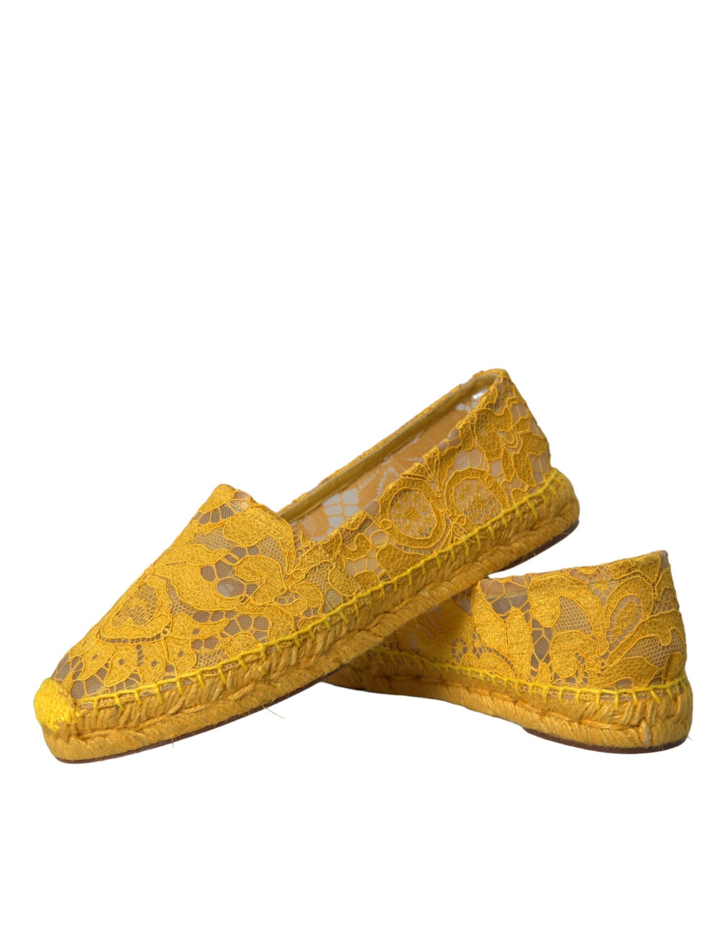 Dolce & Gabbana Yellow Taormina Lace Espadrille Loafers Flats Shoes Curated Luxury Accessories by Orvyn