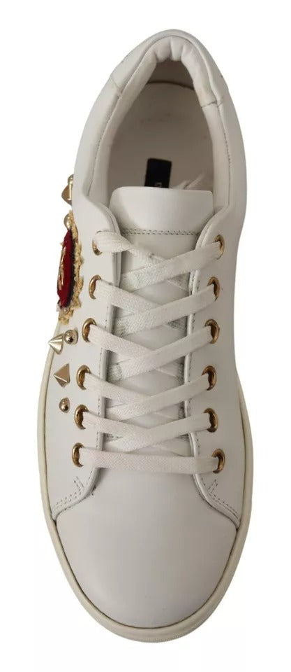 Dolce & Gabbana White Leather Gold Red Heart Sneakers Shoes Curated Luxury Accessories by Orvyn