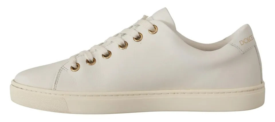 Dolce & Gabbana White Leather Gold Red Heart Sneakers Shoes Curated Luxury Accessories by Orvyn