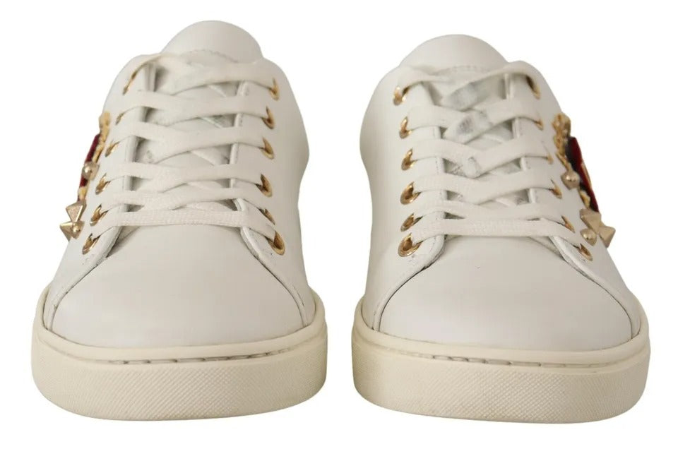 Dolce & Gabbana White Leather Gold Red Heart Sneakers Shoes Curated Luxury Accessories by Orvyn