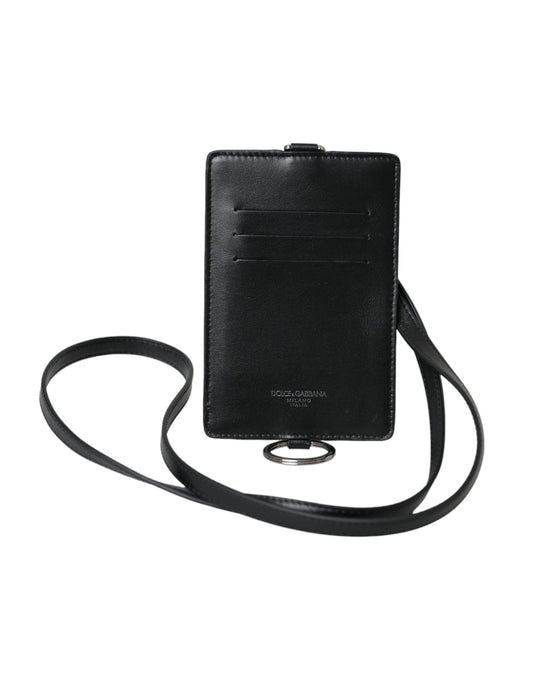 Dolce & Gabbana Black Calf Leather Lanyard Logo Card Holder Men Wallet Curated Luxury Accessories by Orvyn